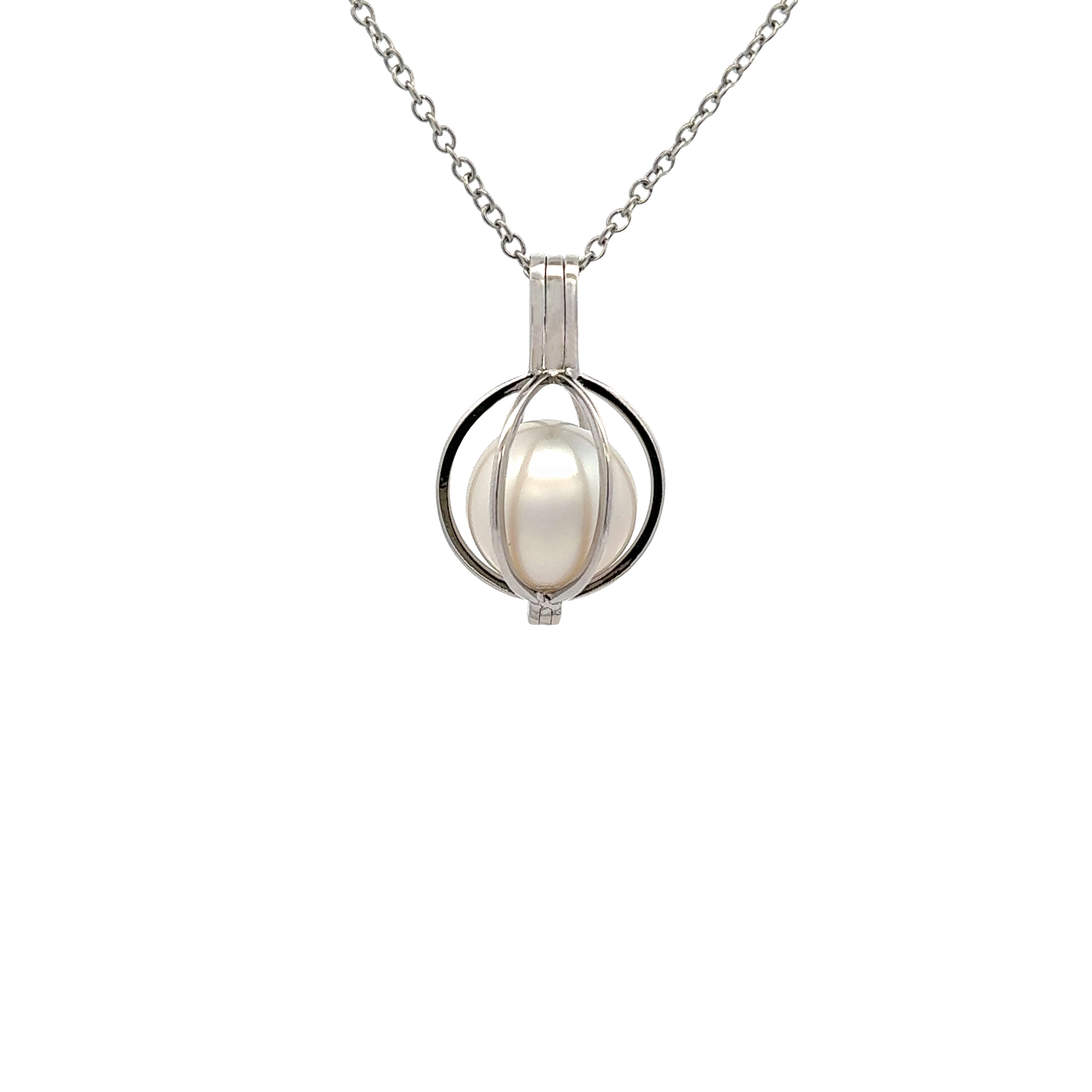 Sterling Silver Australian South Sea Cultured 12-13 mm Pearl Large Cage Pendant