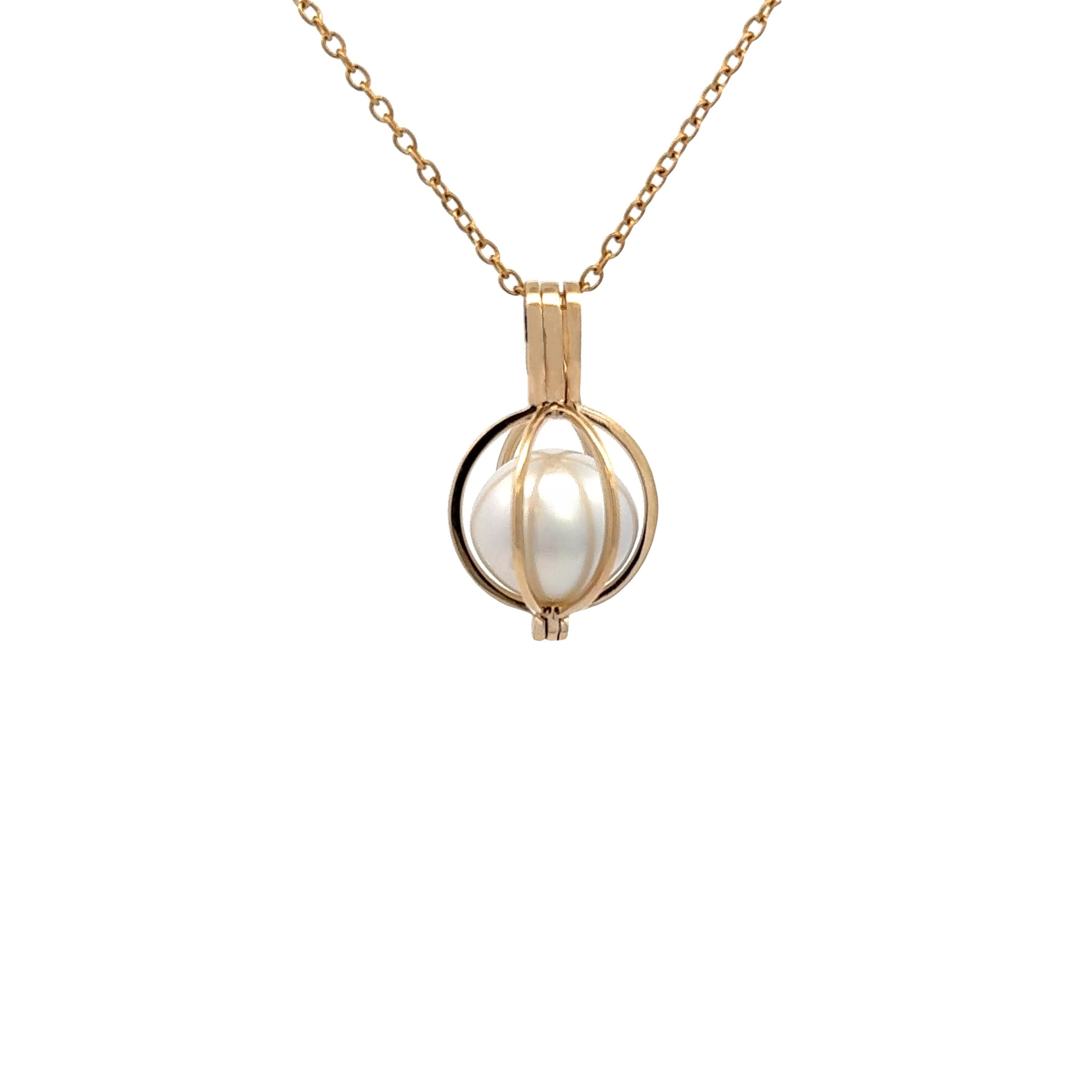 9K Yellow Gold Australian South Sea Cultured 11-12 mm Pearl Cage Pendant