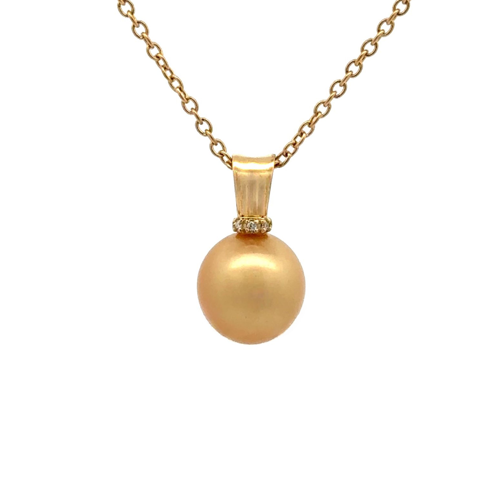 18K Yellow Gold South Sea Cultured 11-12mm Pearl and Diamond Pendant