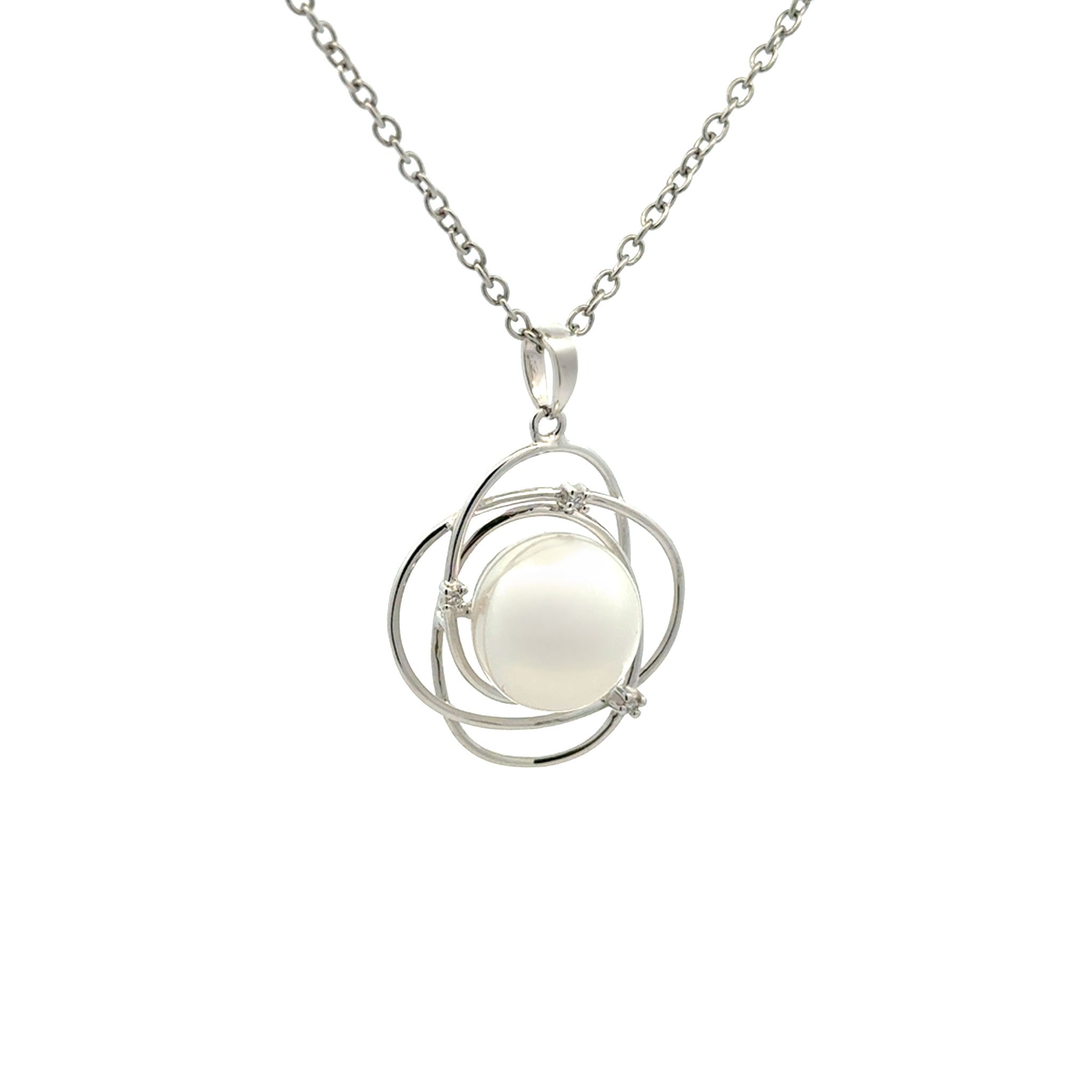 18K White Gold Australian South Sea Cultured 10-11mm Pearl and Diamond Pendant side view