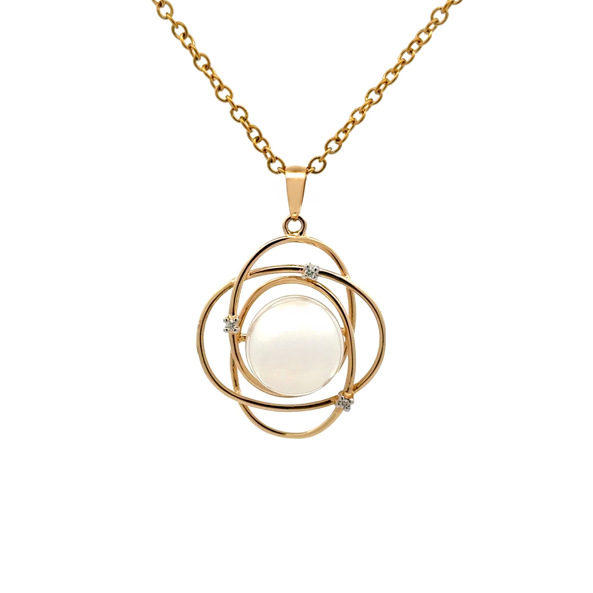 18K Yellow Gold Australian South Sea 10-11mm Cultured Pearl and Diamond Pendant front view