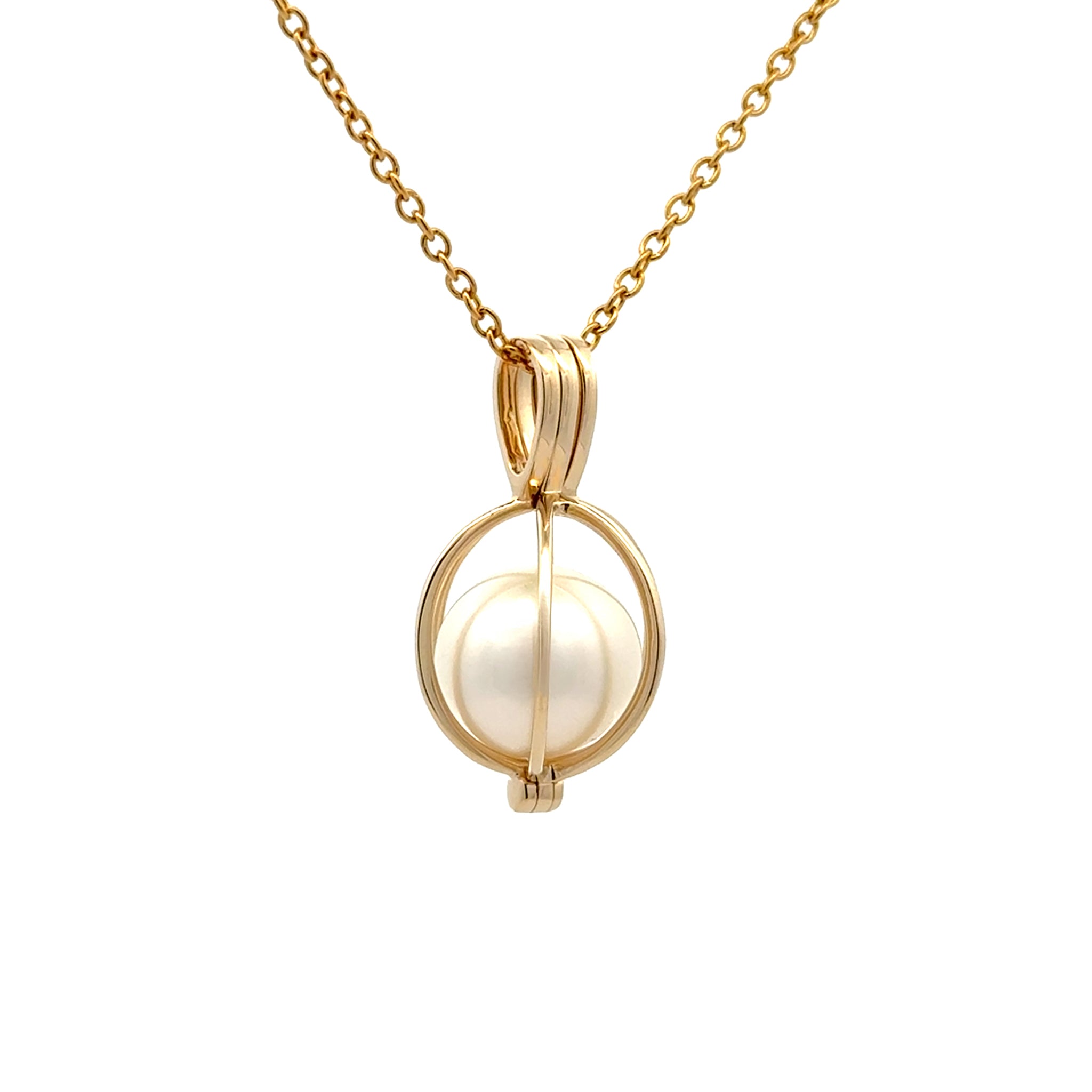 9K Yellow Gold Australian South Sea Cultured 10-11mm Cage Pendant side view