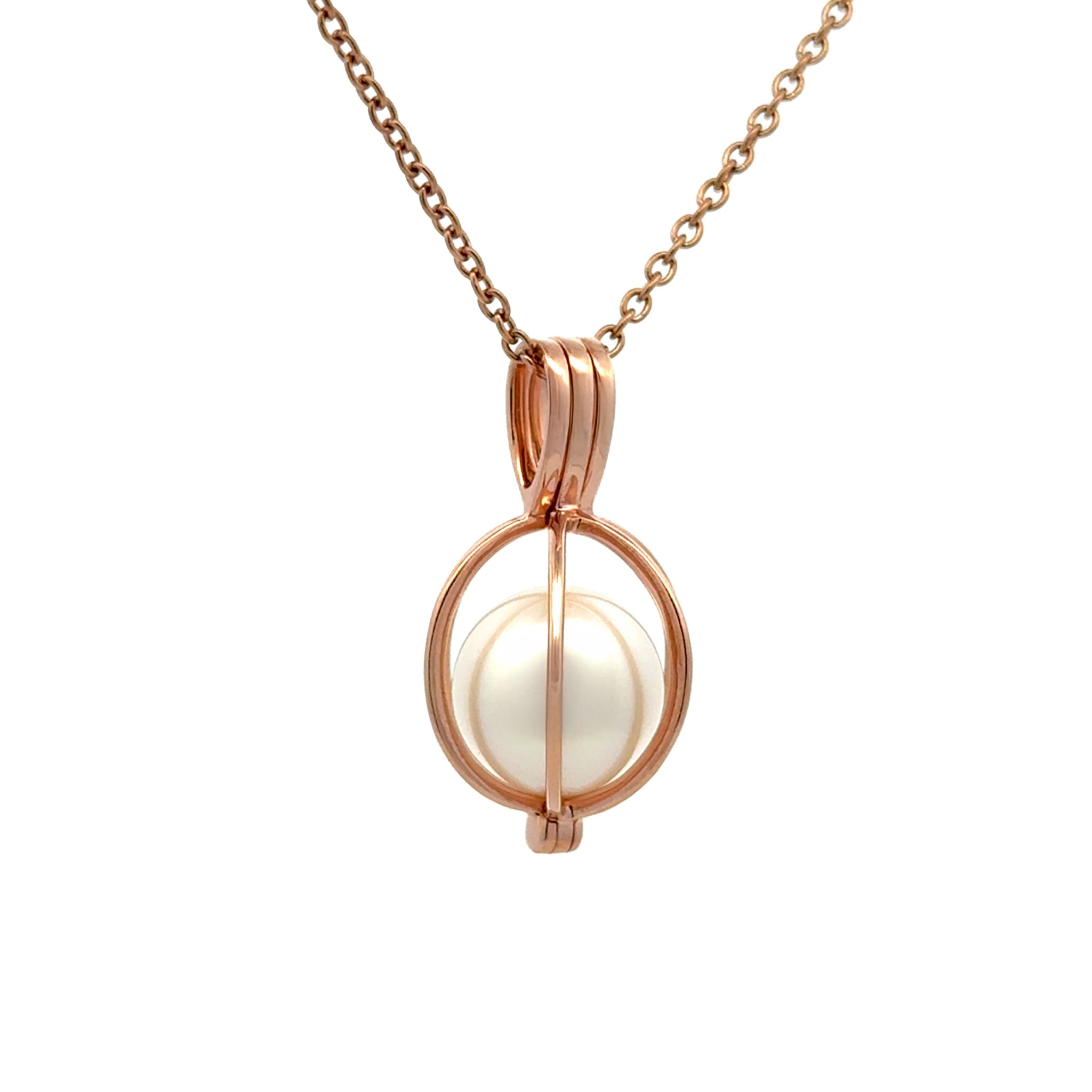 9K Rose Gold Australian South Sea 10-11 mm Cultured Pearl Cage Pendant side view