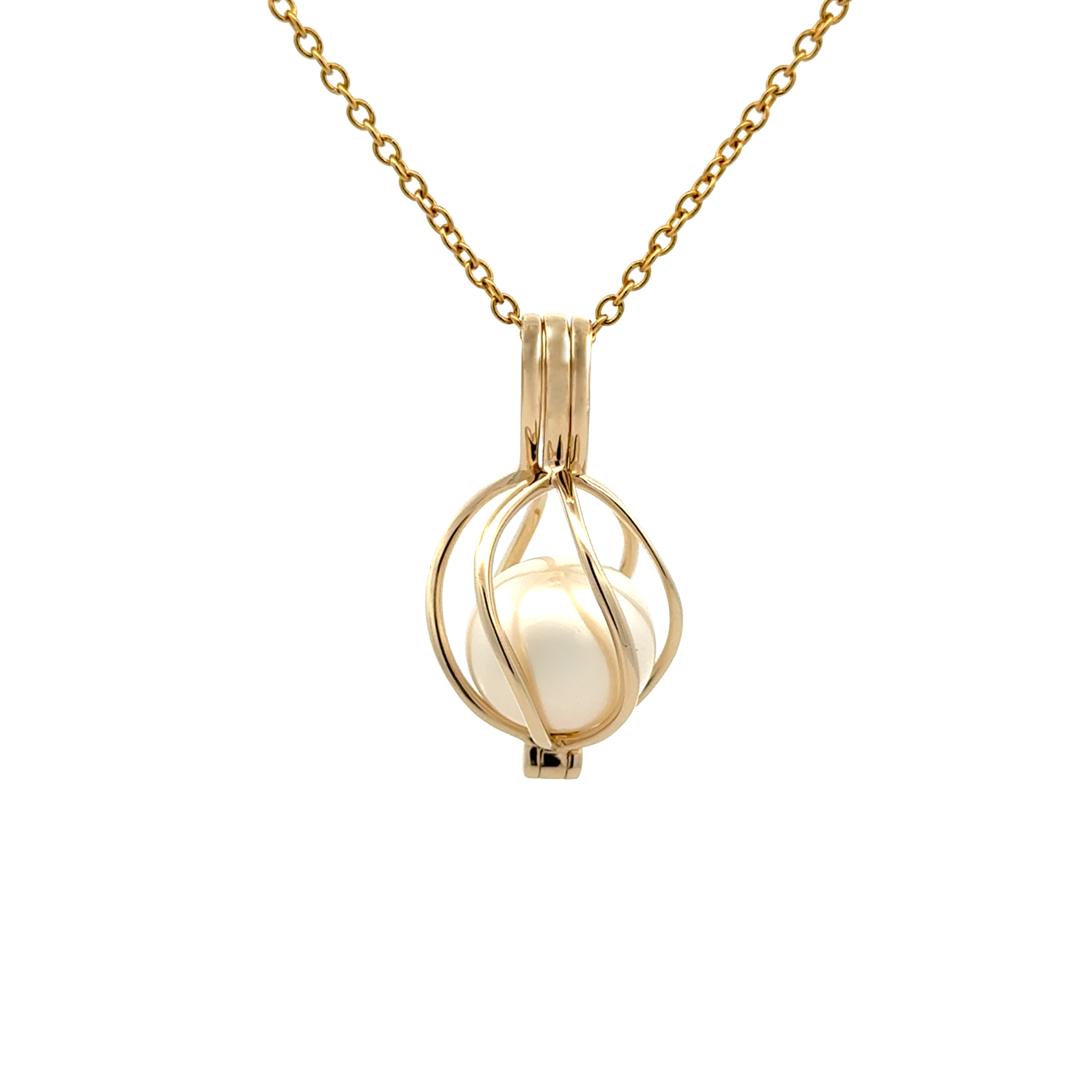 9K Yellow Gold Australian South Sea Cultured 10-11mm Cage Pendant Front View