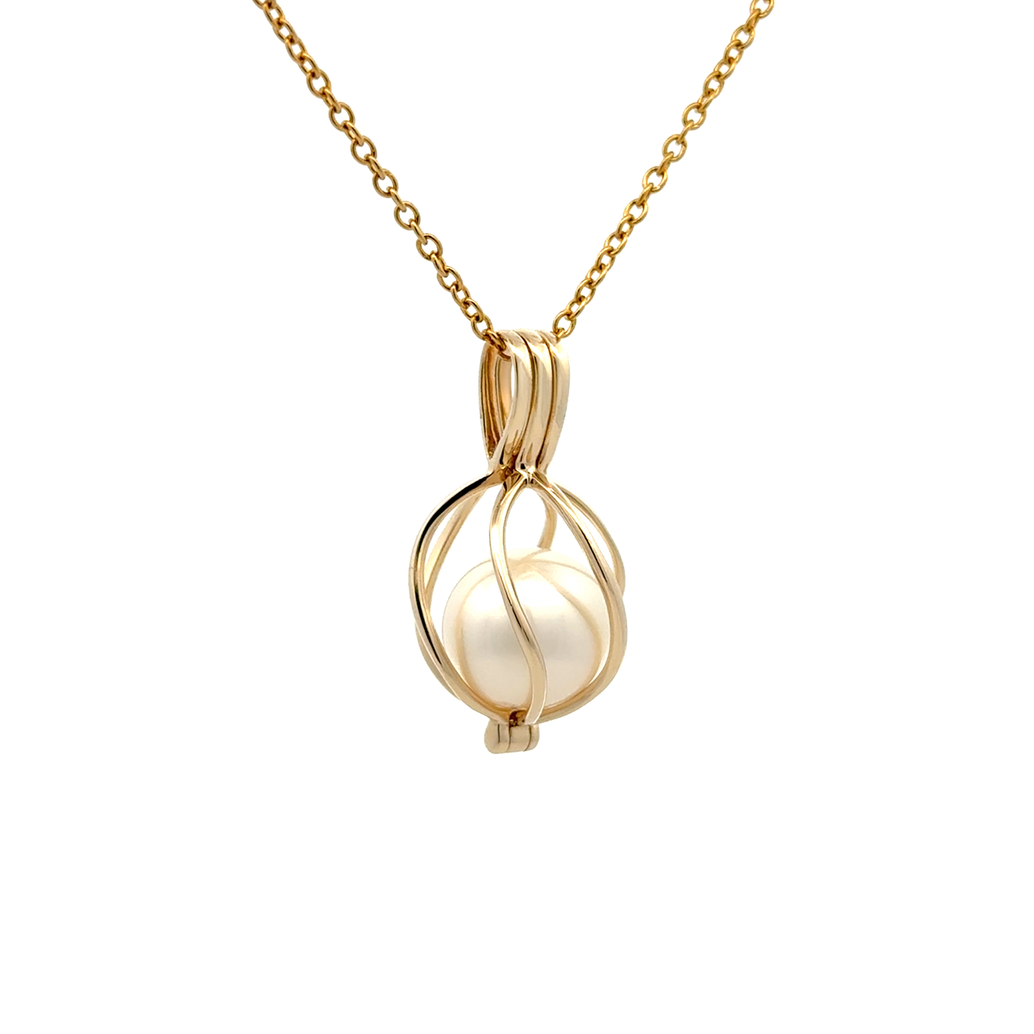 9K Yellow Gold Australian South Sea Cultured 10-11mm Cage Pendant Side View