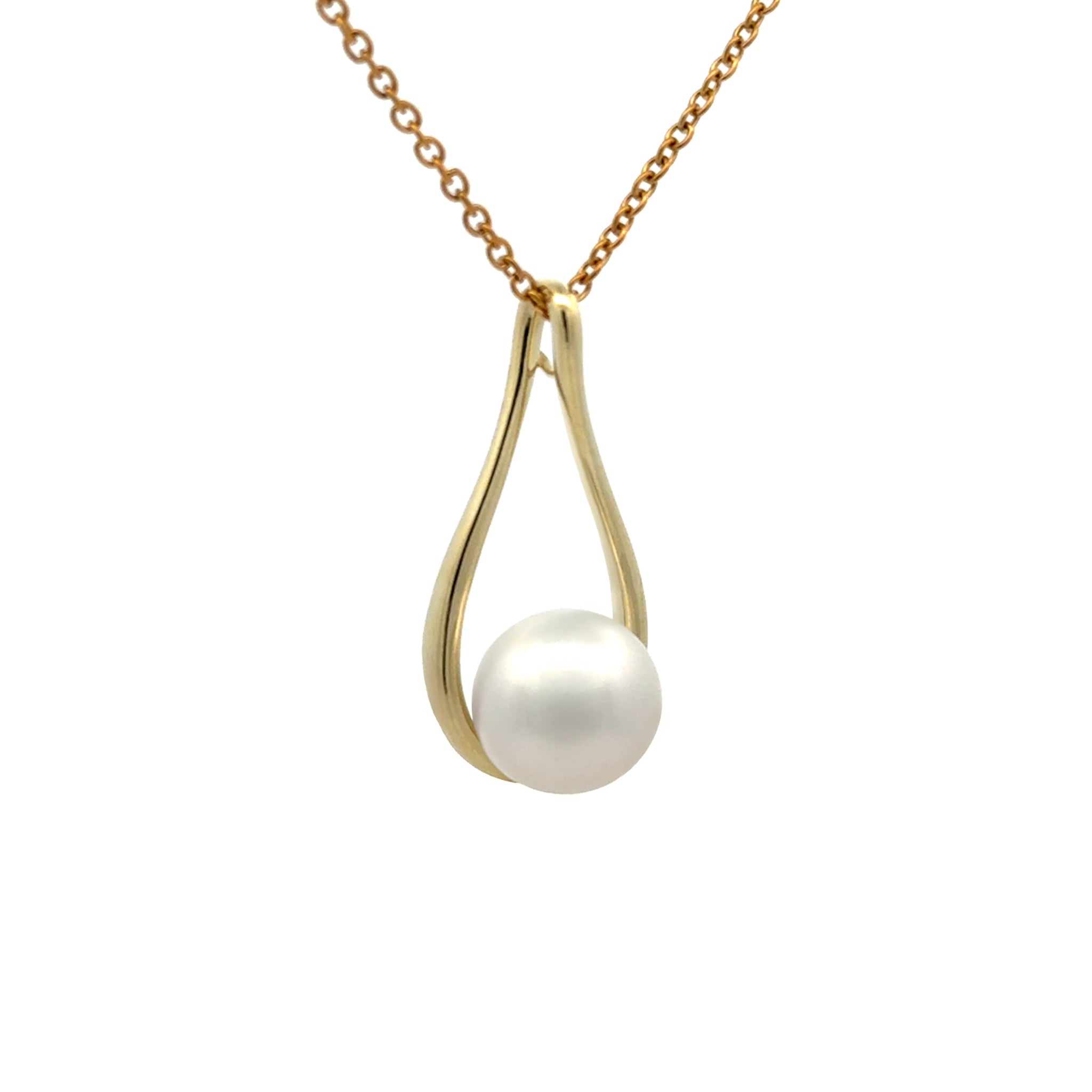 9K Yellow Gold Australian South Sea 11-12mm Cultured Pearl Pendant side view