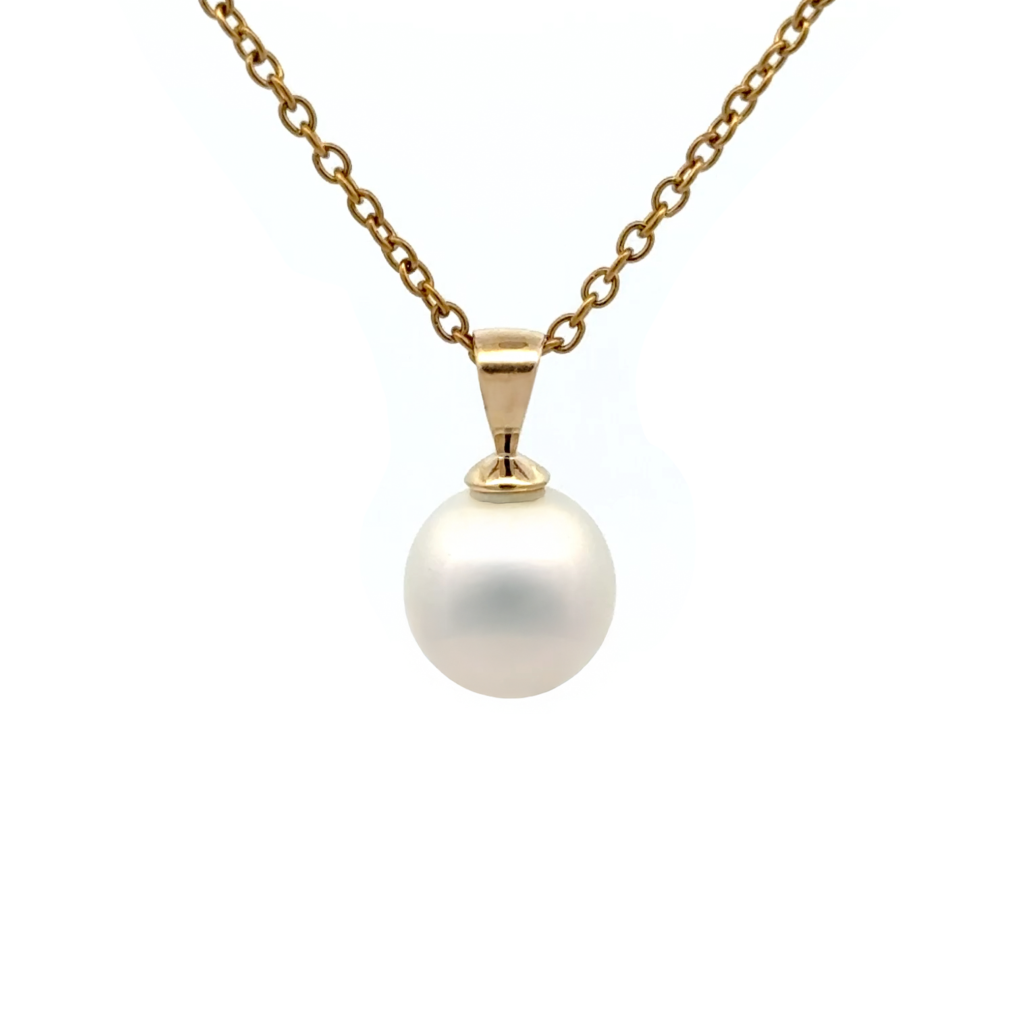 9K Yellow Gold Australian South Sea 10-11 mm Cultured Pearl Pendant front view