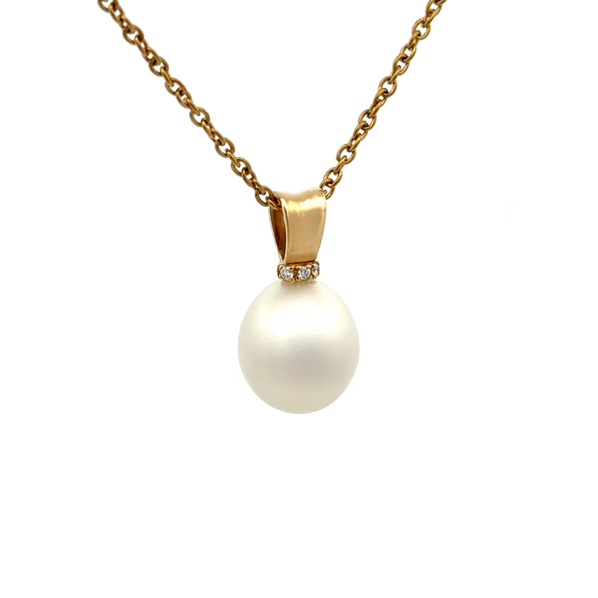 18K Yellow Gold Australian South Sea Cultured 11-12mm Pearl and Diamond Pendant side view