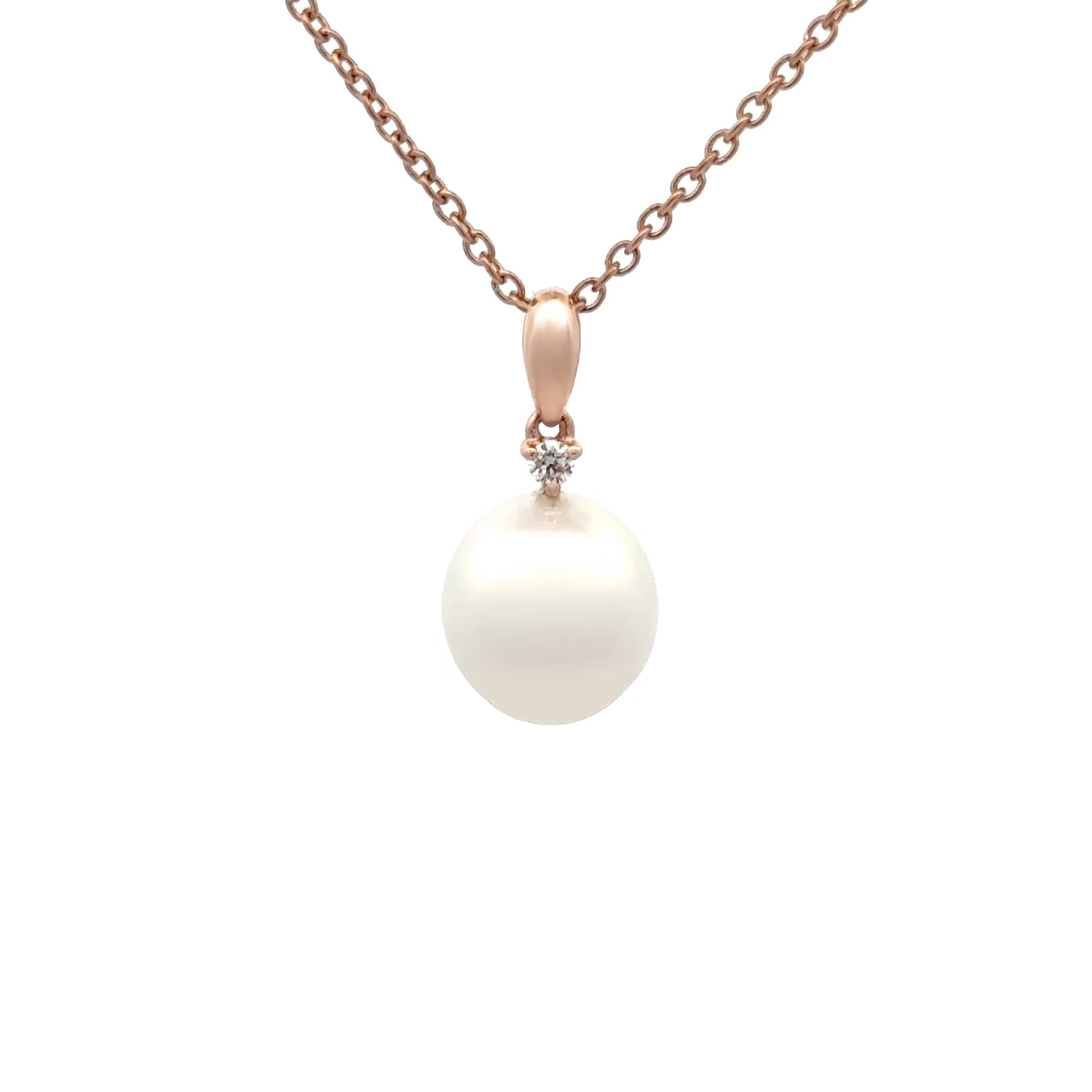 18K Rose Gold Australian South Sea 11-12 mm Cultured Pearl and Diamond Pendant front view