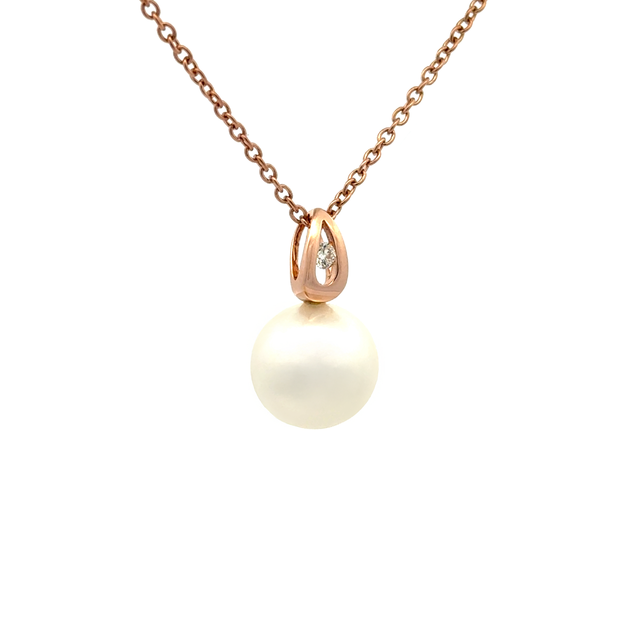 18K Rose Gold Australian South Sea 12-13mm Cultured Pearl and Diamond Pendant side view