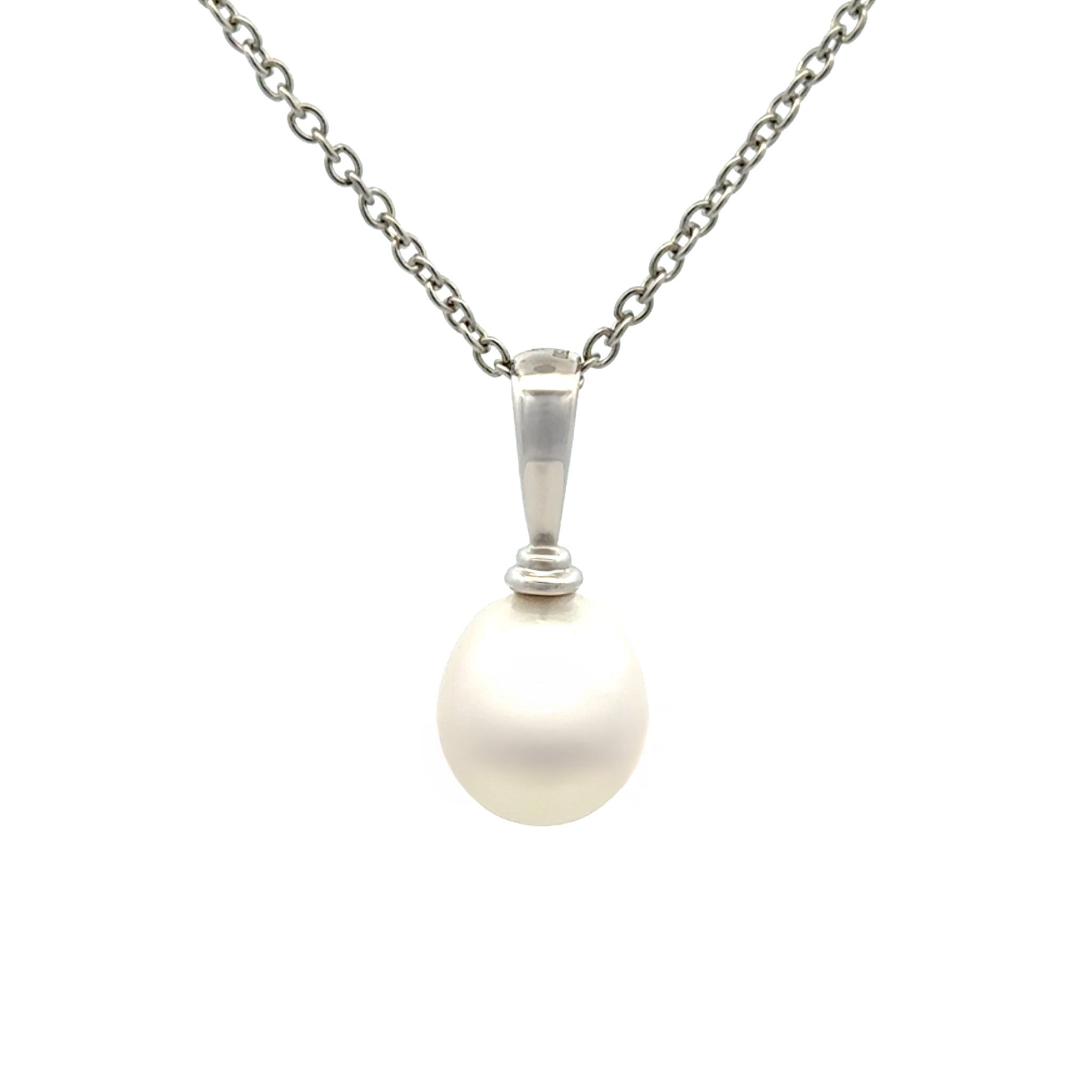 18K White Gold Australian South Sea 10-11mm Cultured Pearl Pendant front view