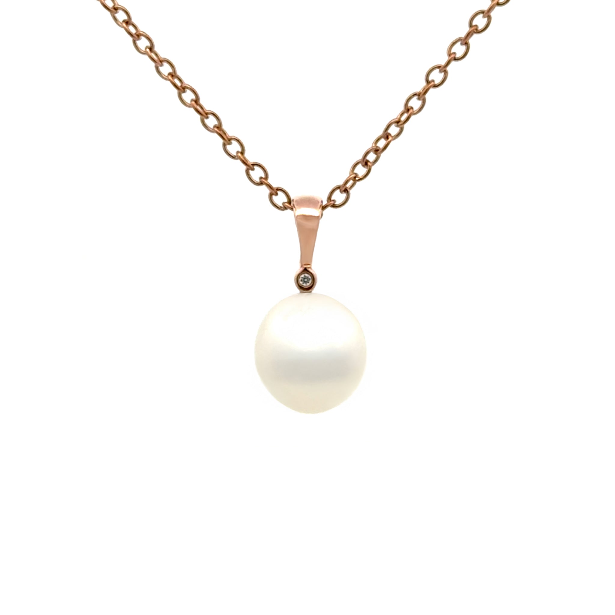 9K Rose Gold Australian South Sea 9-10 mm Cultured Pearl and Diamond Pendant front view
