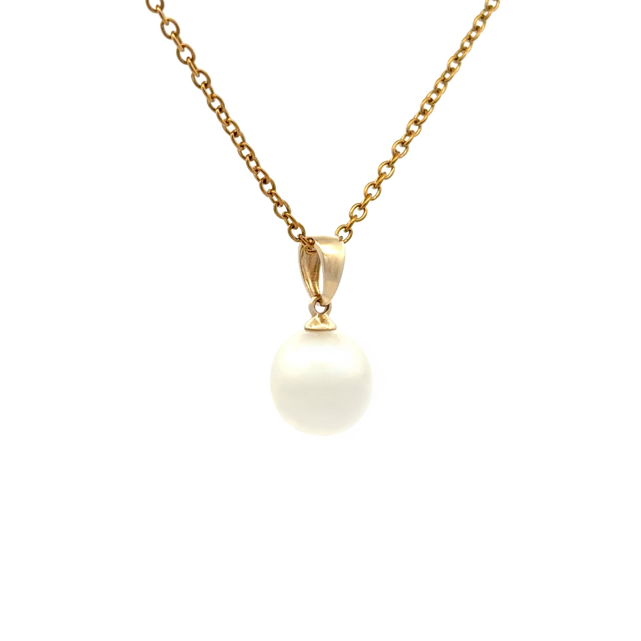 9K Yellow Gold Australian South Sea 9-10 mm Cultured Pearl Pendant side view