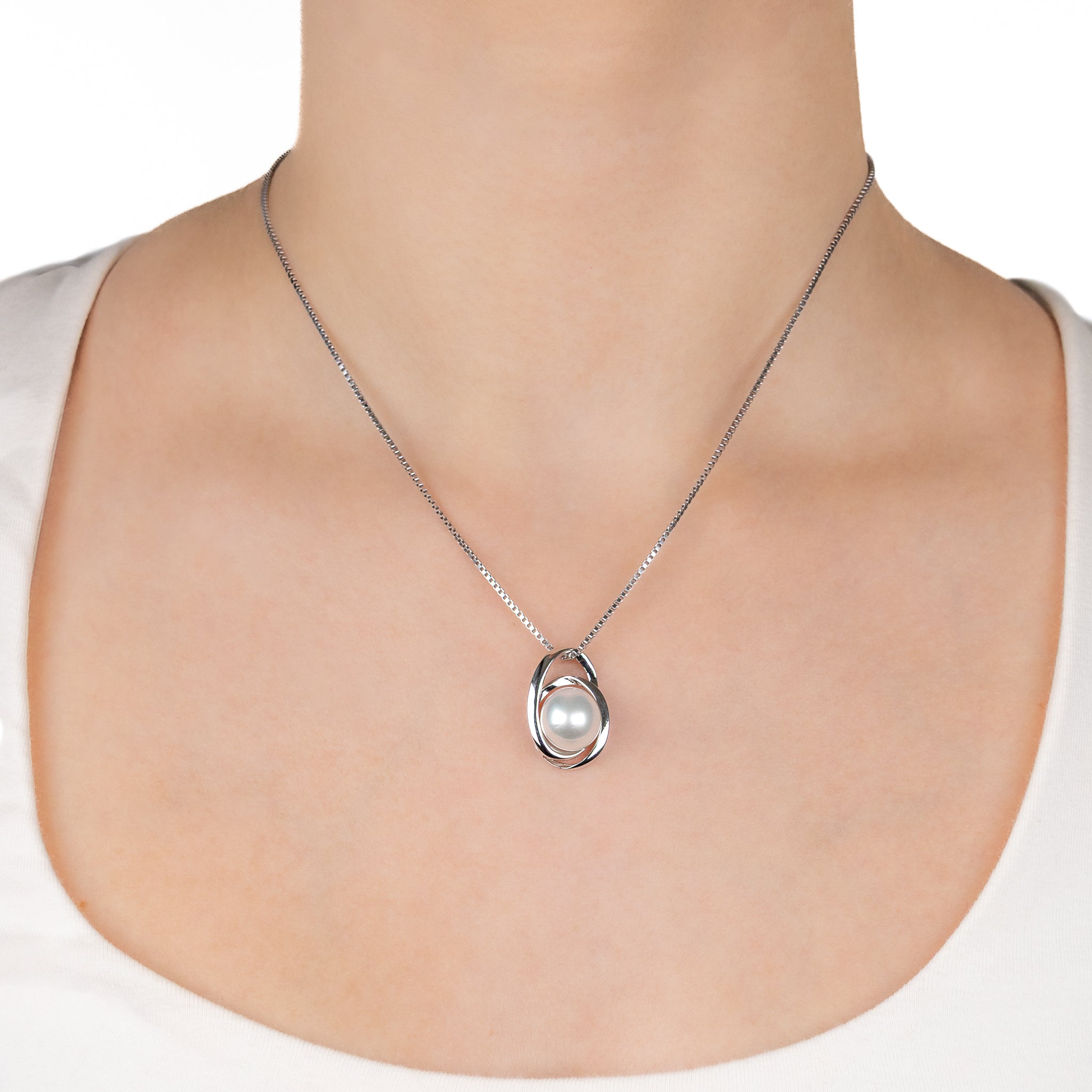 Sterling Silver Australian South Sea 10-11 mm Cultured Pearl Pendant on a model