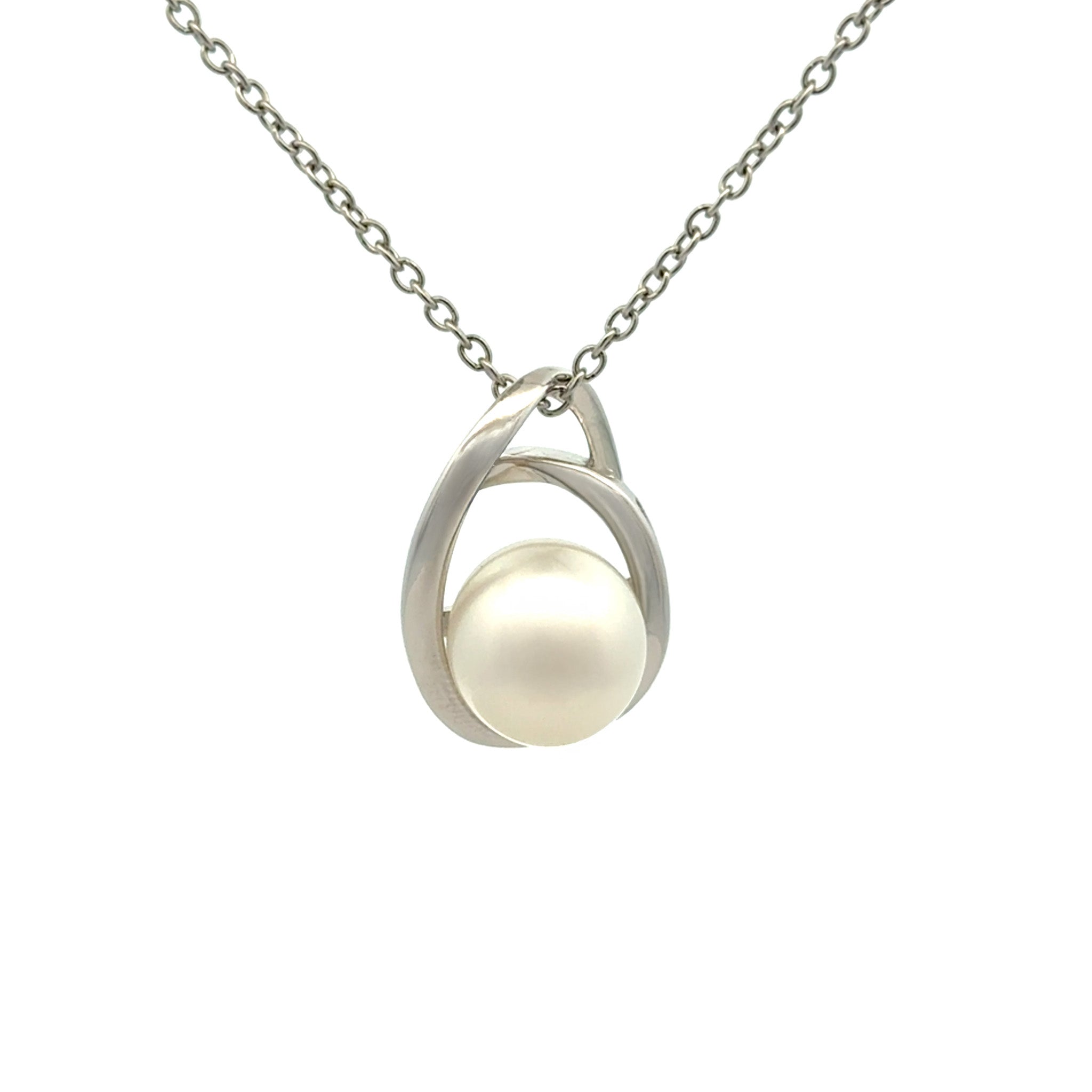 Sterling Silver Australian South Sea 10-11 mm Cultured Pearl Pendant front view on a white background