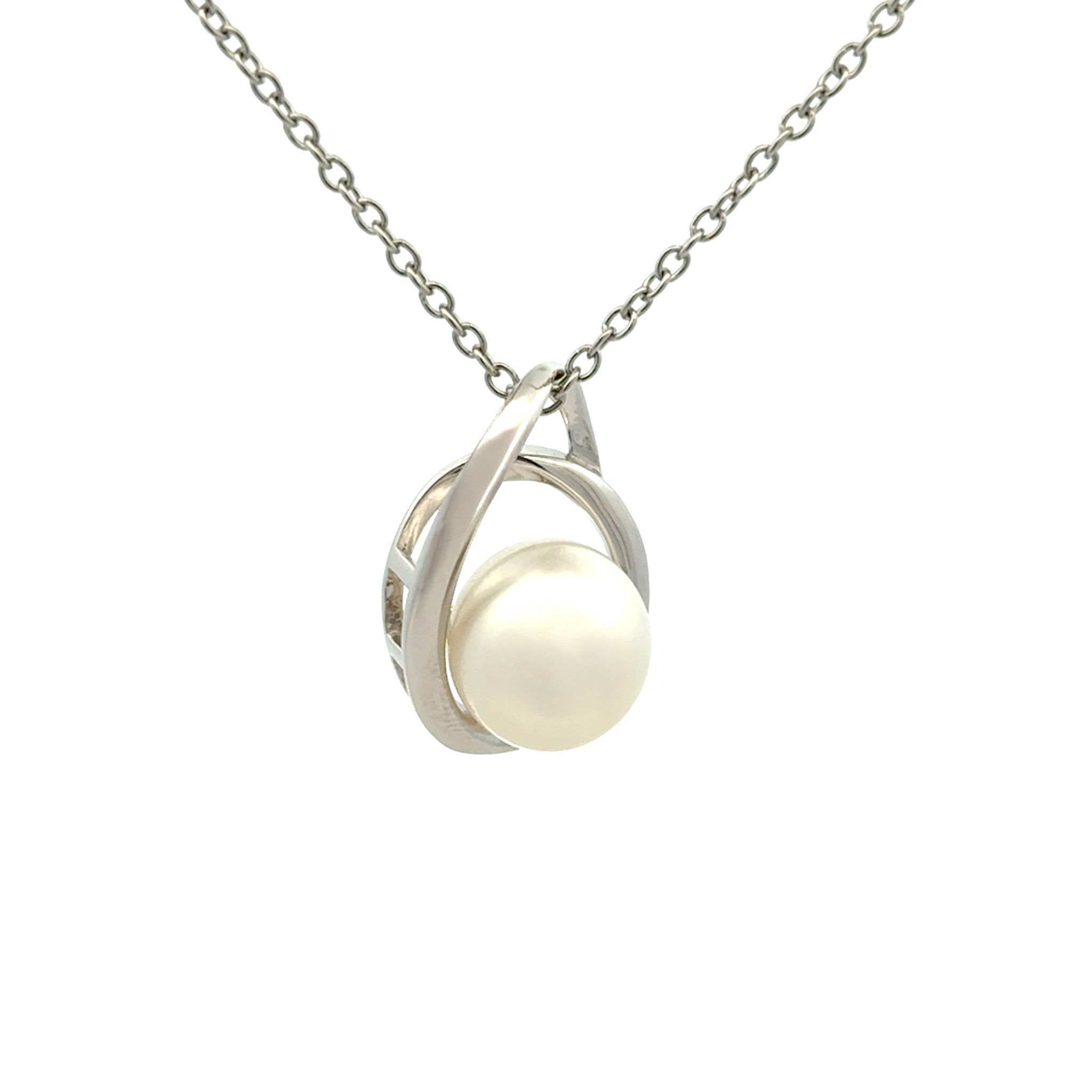 Sterling Silver Australian South Sea 10-11 mm Cultured Pearl Pendant side view on a white background