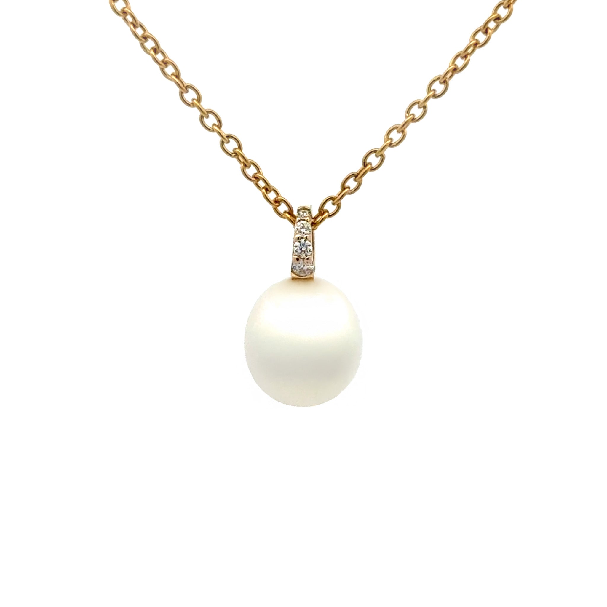 9K Yellow Gold Australian South Sea 9-10 mm Cultured Pearl and Diamond Pendant front view