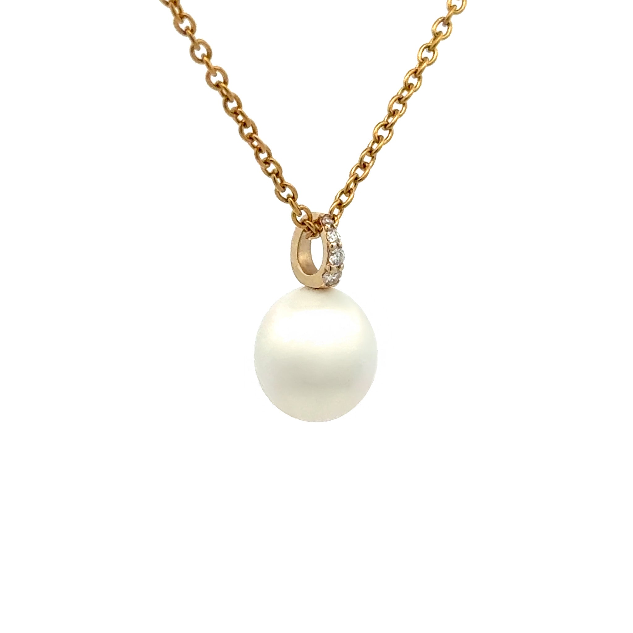 9K Yellow Gold Australian South Sea 9-10 mm Cultured Pearl and Diamond Pendant side view