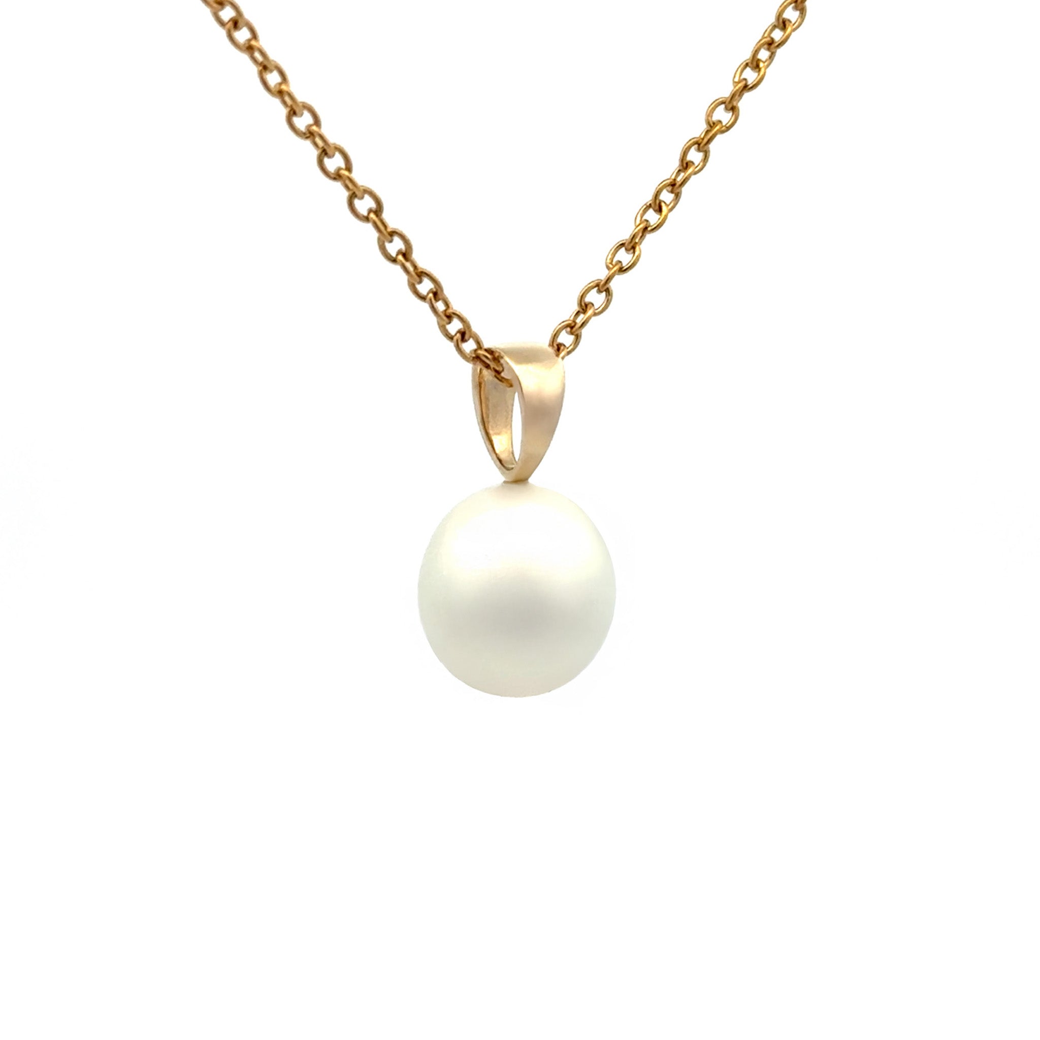 9K Yellow Gold Australian South Sea 9-10 mm Cultured Pearl Pendant side view