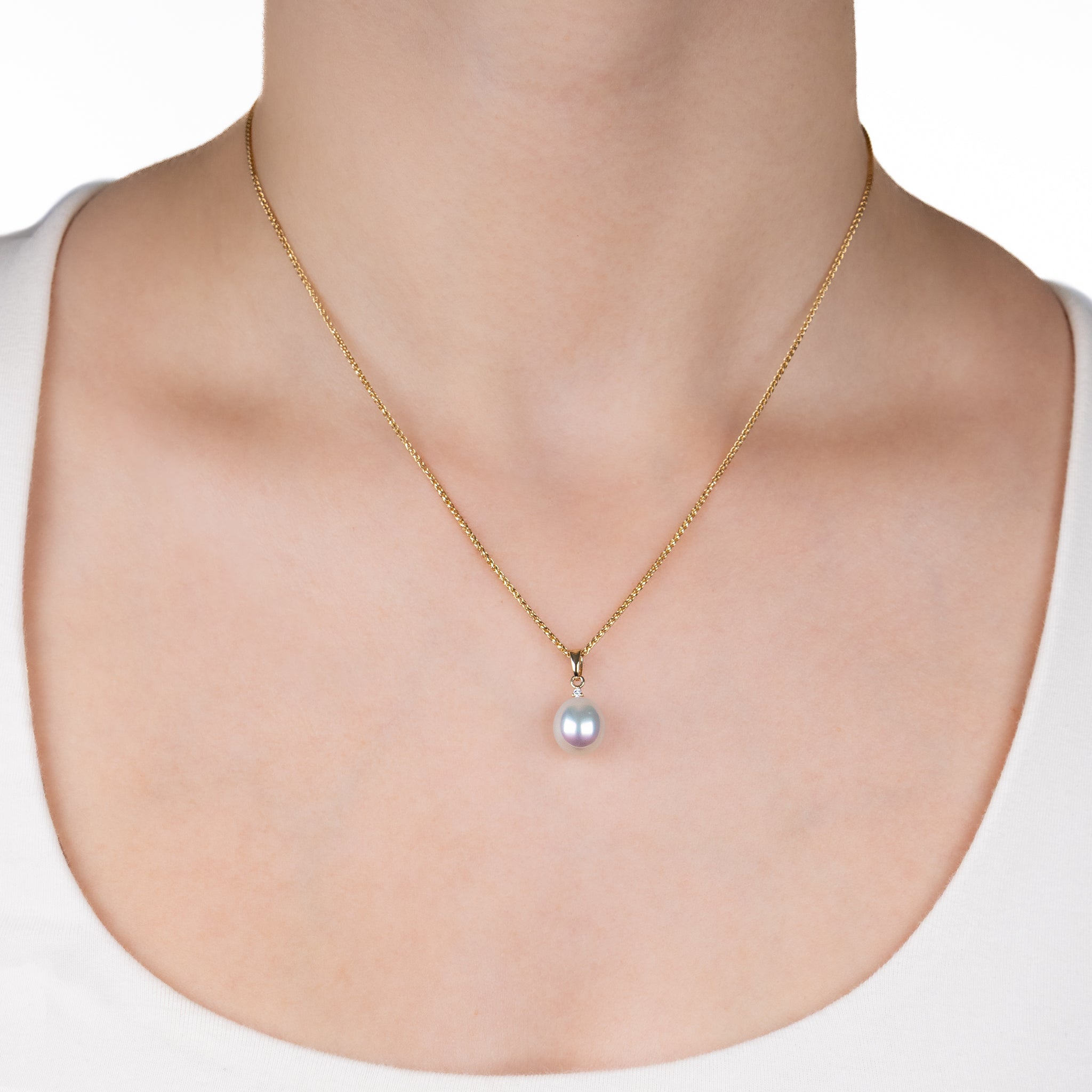 9K Yellow Gold Australian South Sea 9-10 mm Cultured Pearl and Diamond Pendant