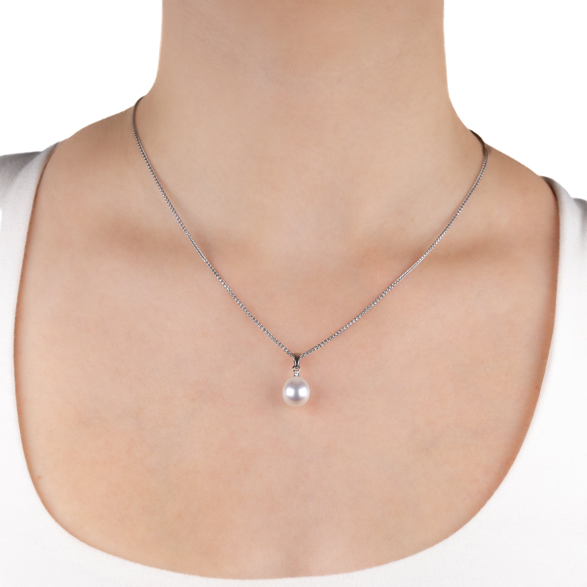 9K White Gold Australian South Sea 9-10 mm Cultured Pearl and Diamond Pendant