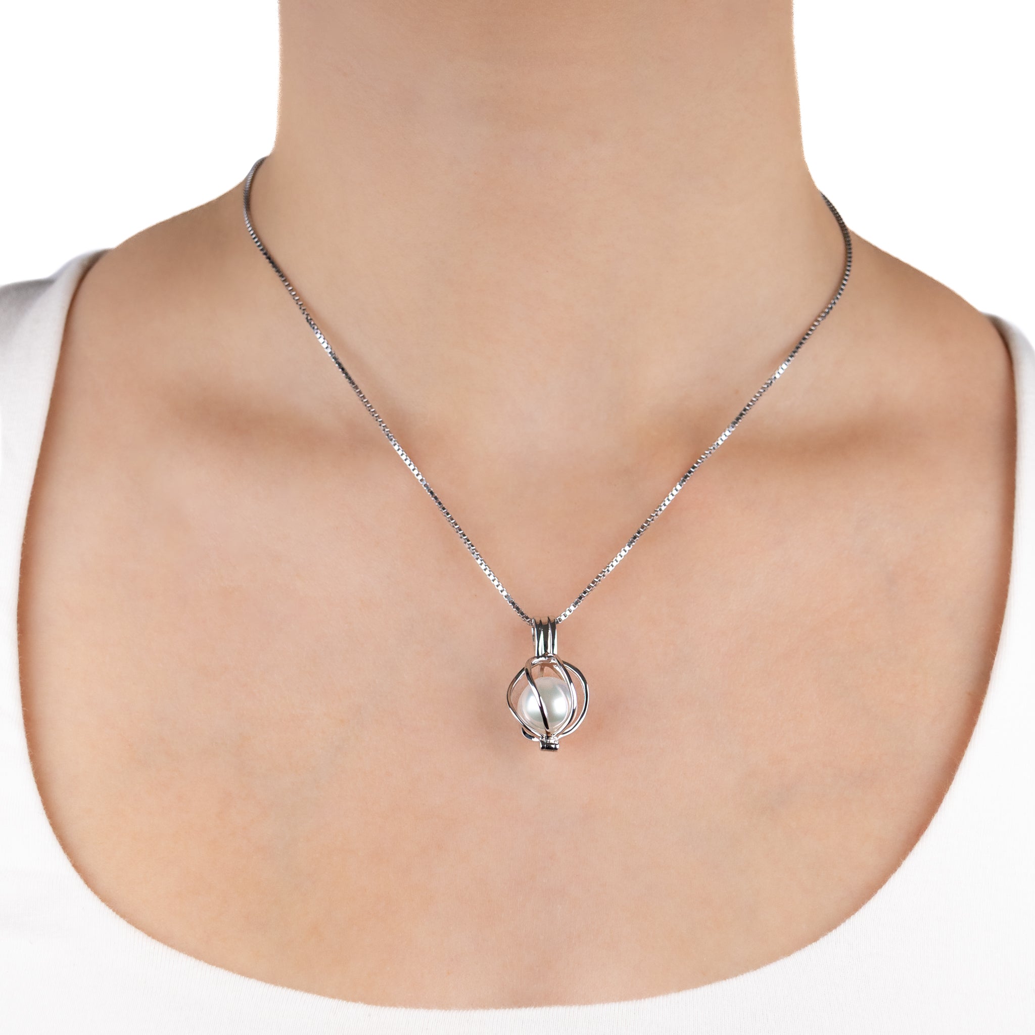 Sterling Silver Australian South Sea 10-11 mm Cultured Pearl Curved Cage Pendant