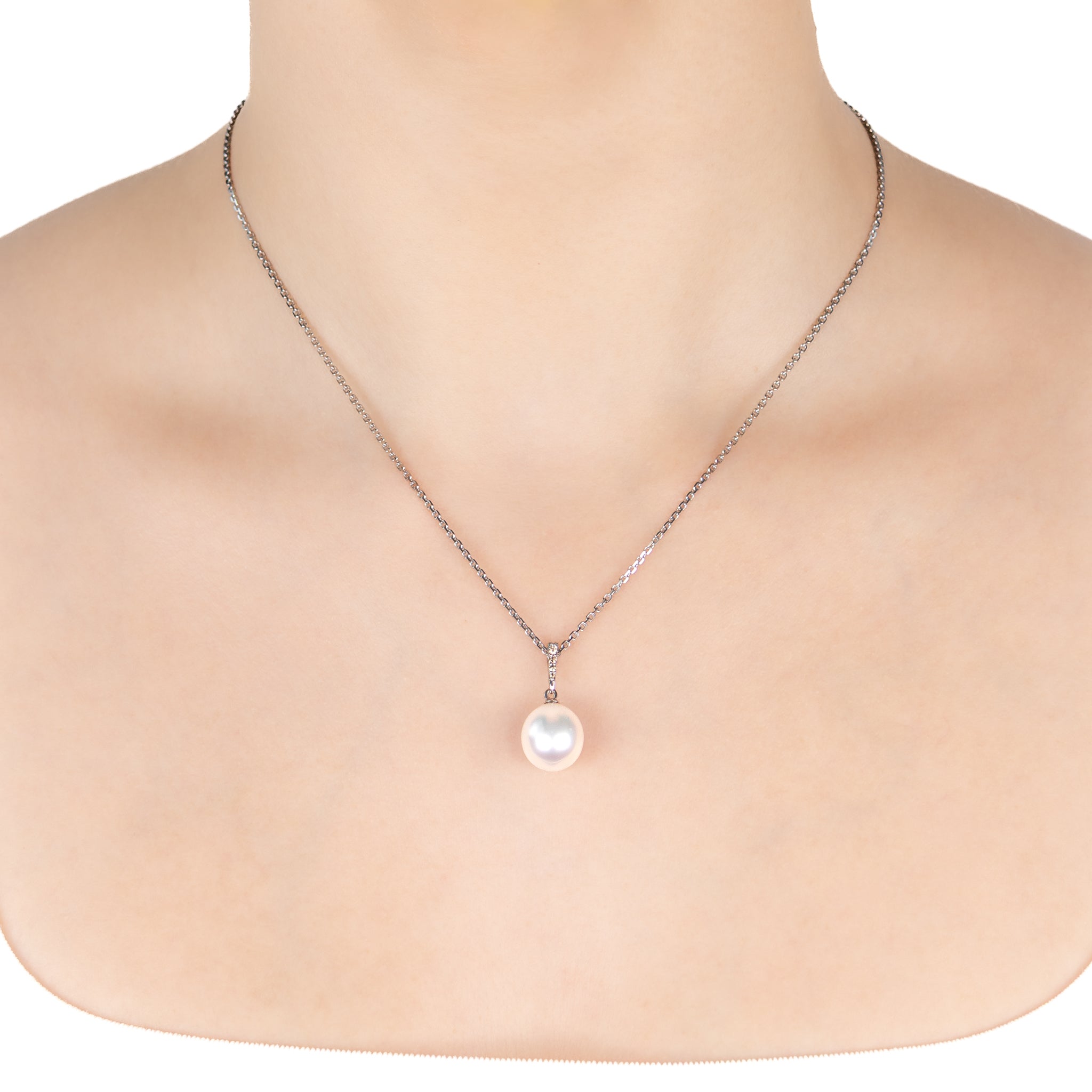 9K White Gold Australian South Sea 11-12 mm Cultured Pearl and Diamond Pendant