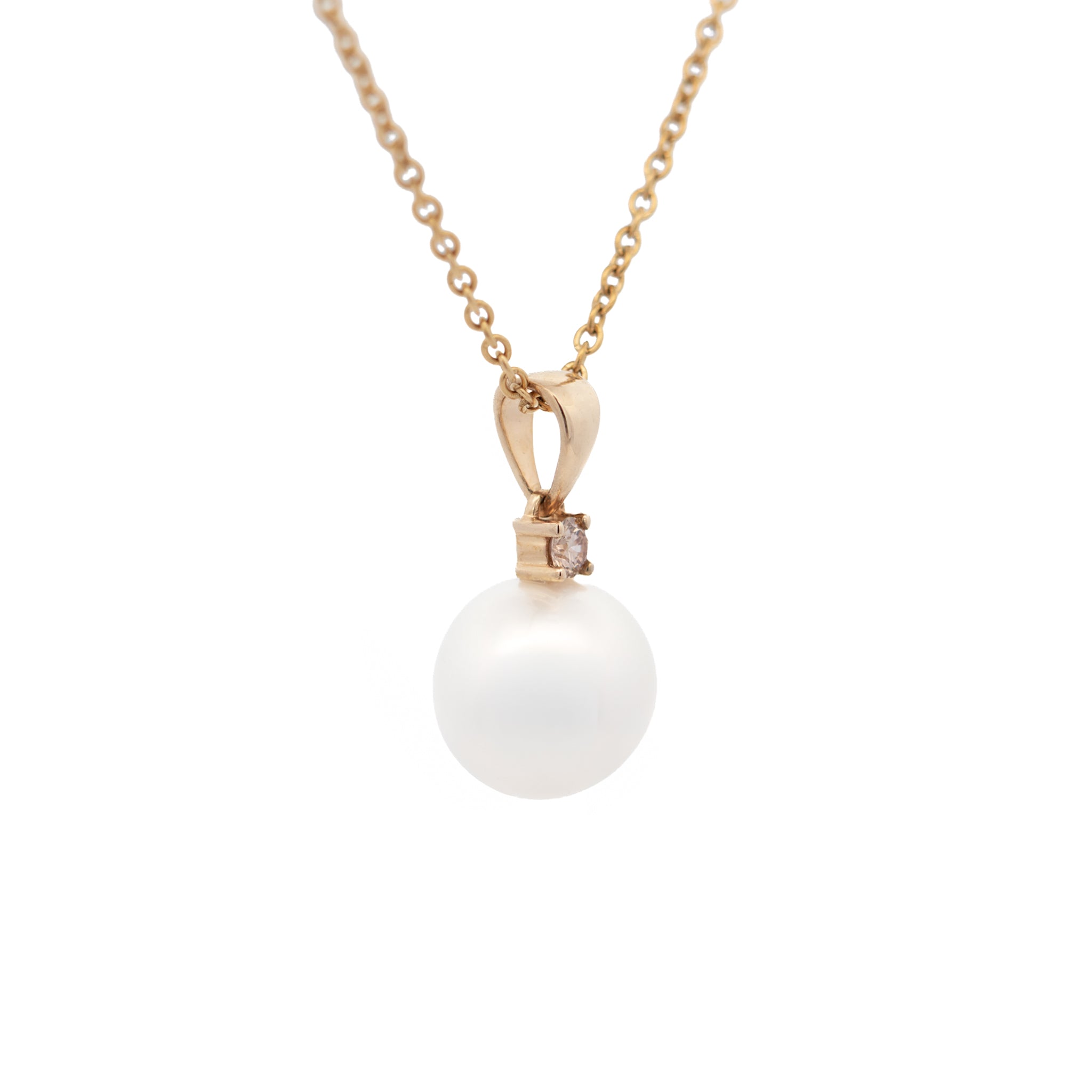 9K Yellow Gold Australian South Sea Cultured 11-12mm Pearl and Argyle Diamond Pendant side view