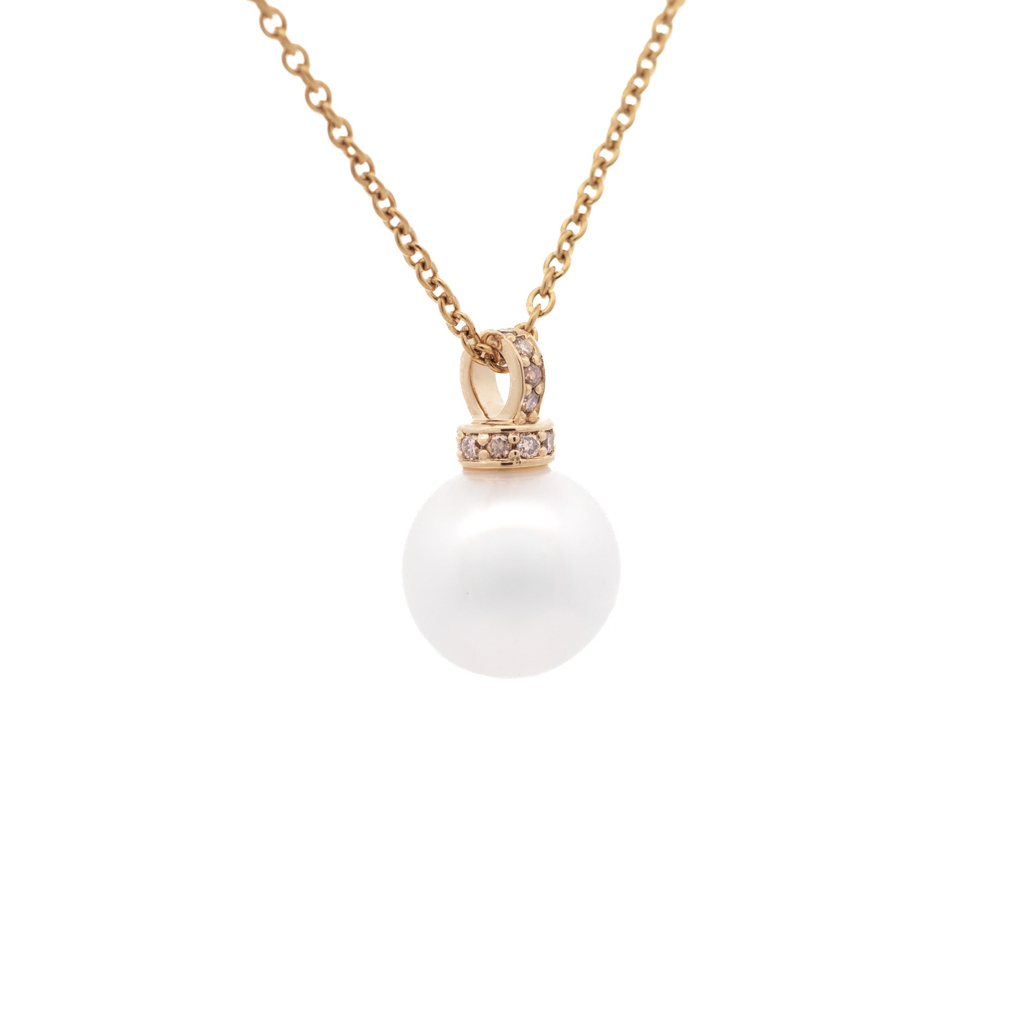 9K Yellow Gold Australian South Sea 11-12 mm Cultured Pearl & Diamond Pendant side view