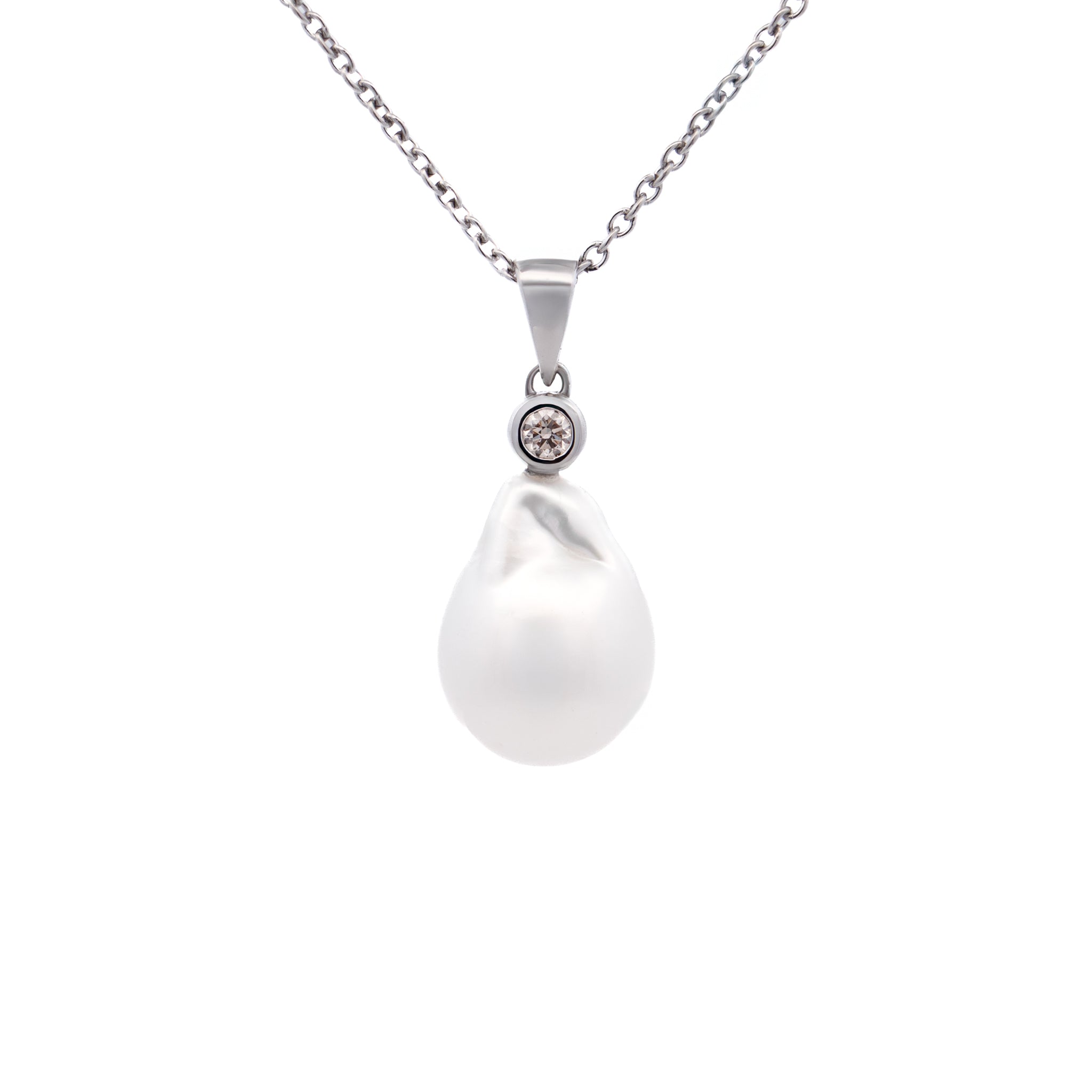 9K White Gold Australian South Sea 12-13 mm Cultured Pearl and Diamond Pendant