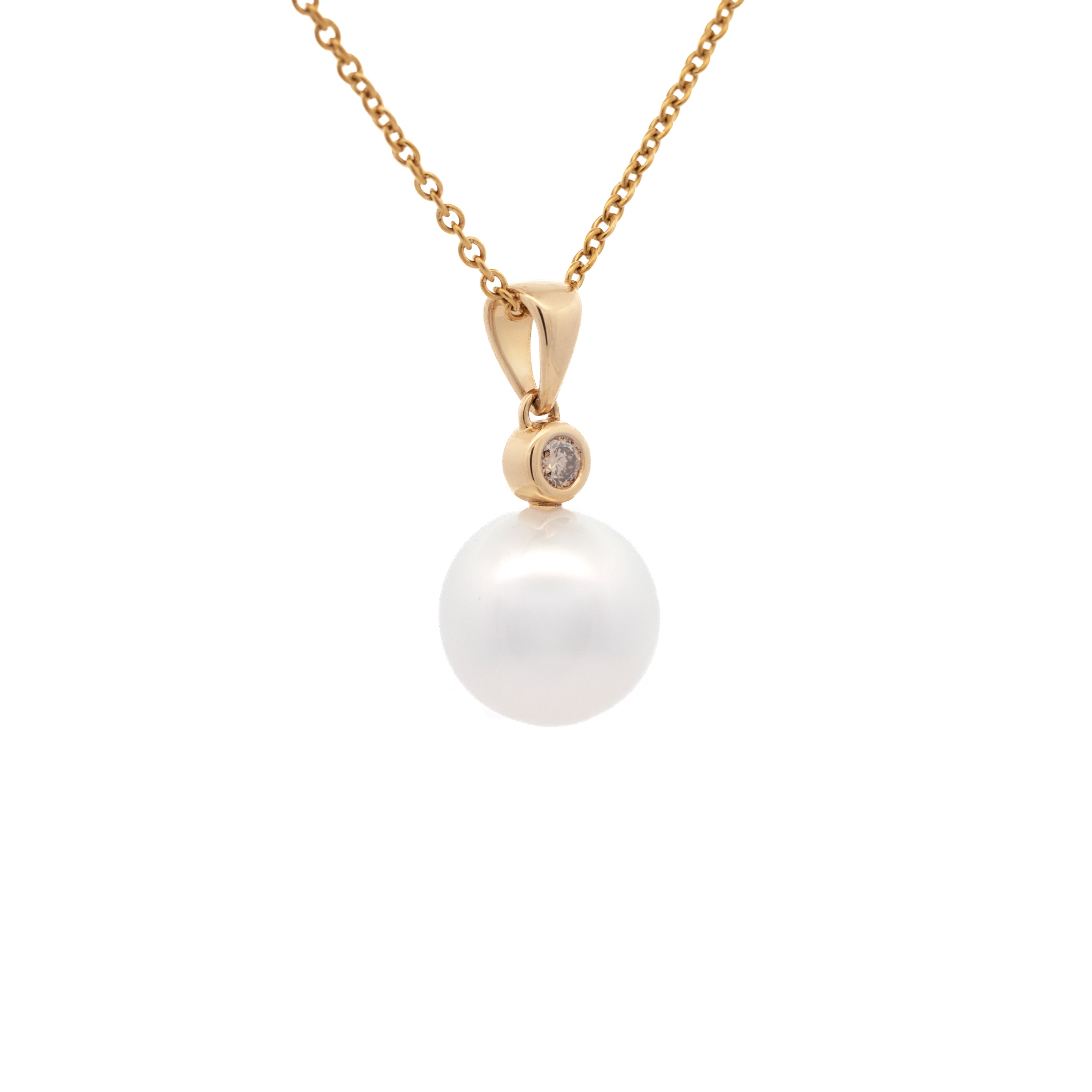 9K Yellow Gold Australian South Sea 12-13 mm Cultured Pearl & Diamond Pendant side view