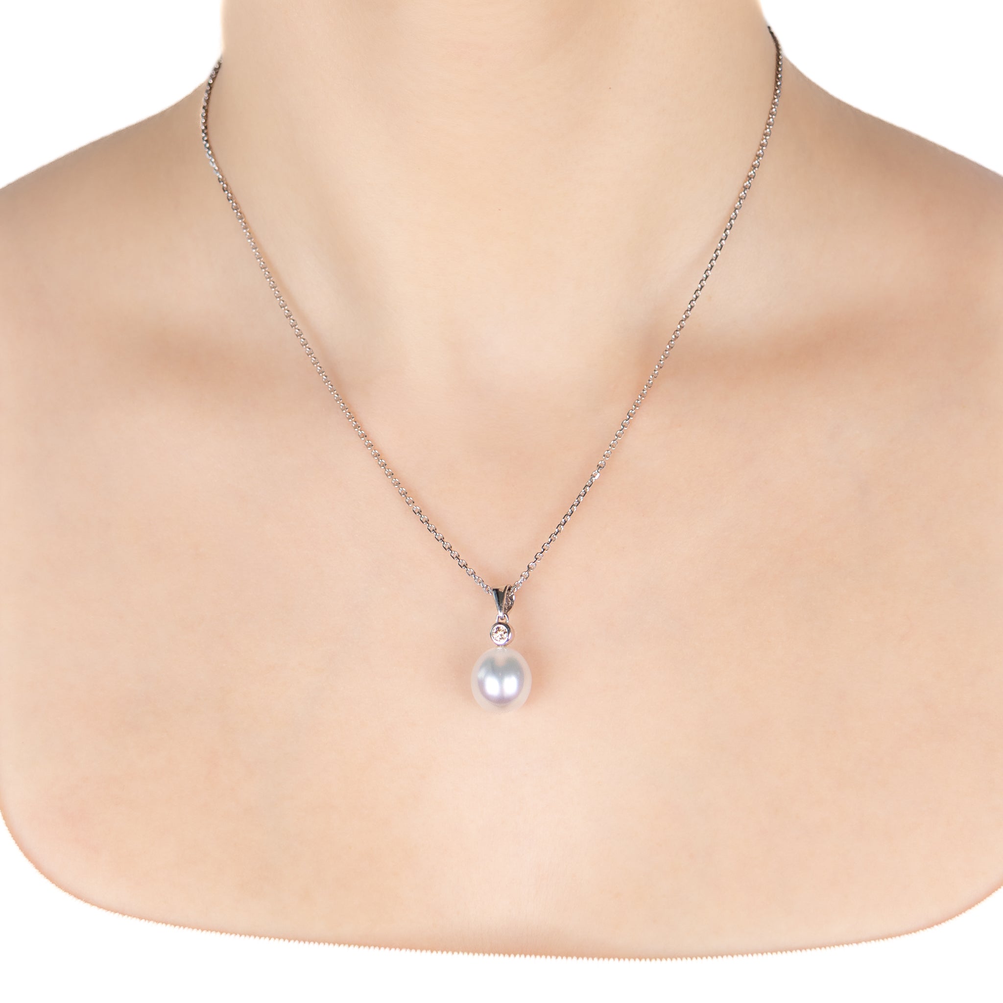 9K White Gold Australian South Sea 11-12 mm Cultured Pearl and Diamond Pendant
