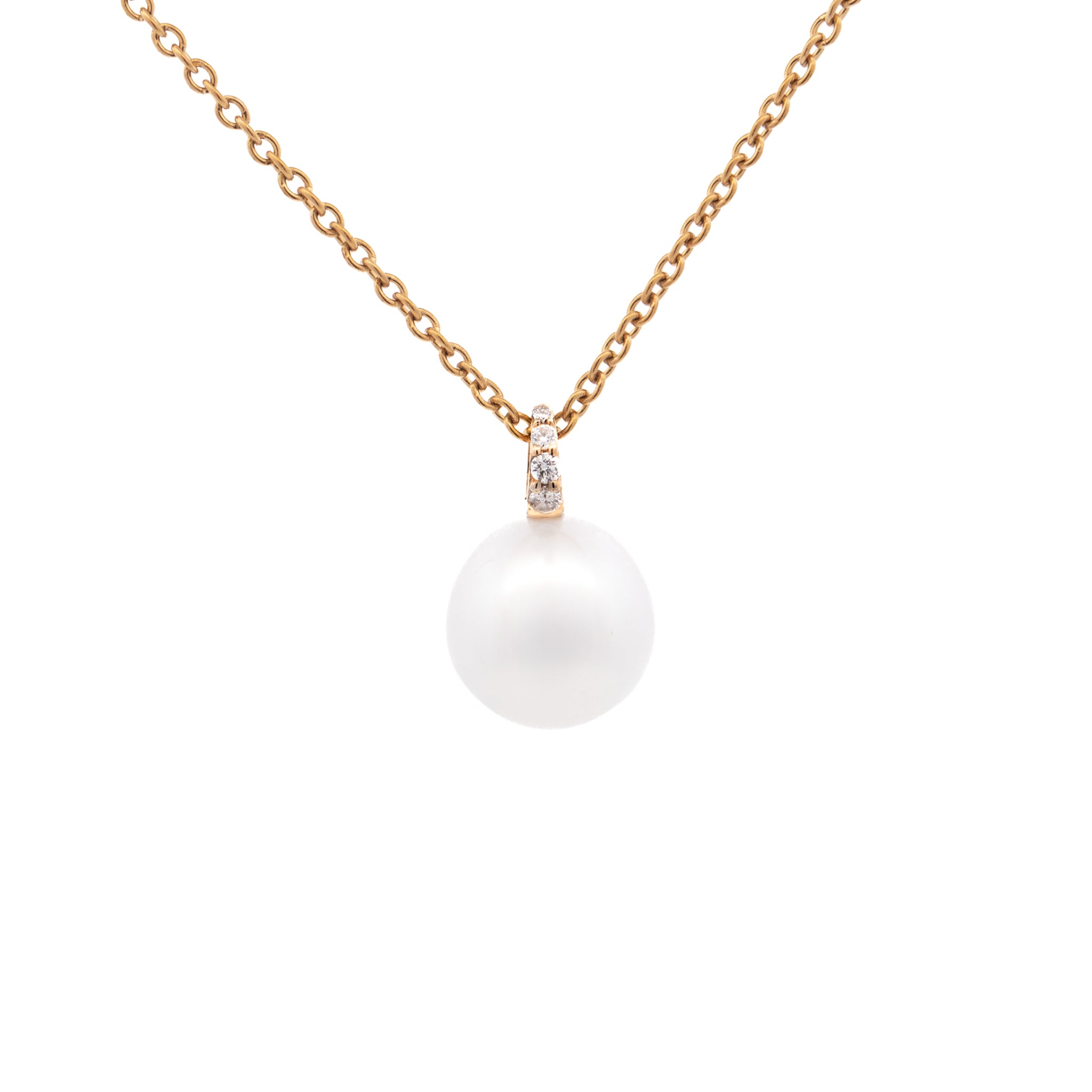 9K Yellow Gold Australian South Sea 10-11 mm Cultured Pearl and Diamond Pendant front view