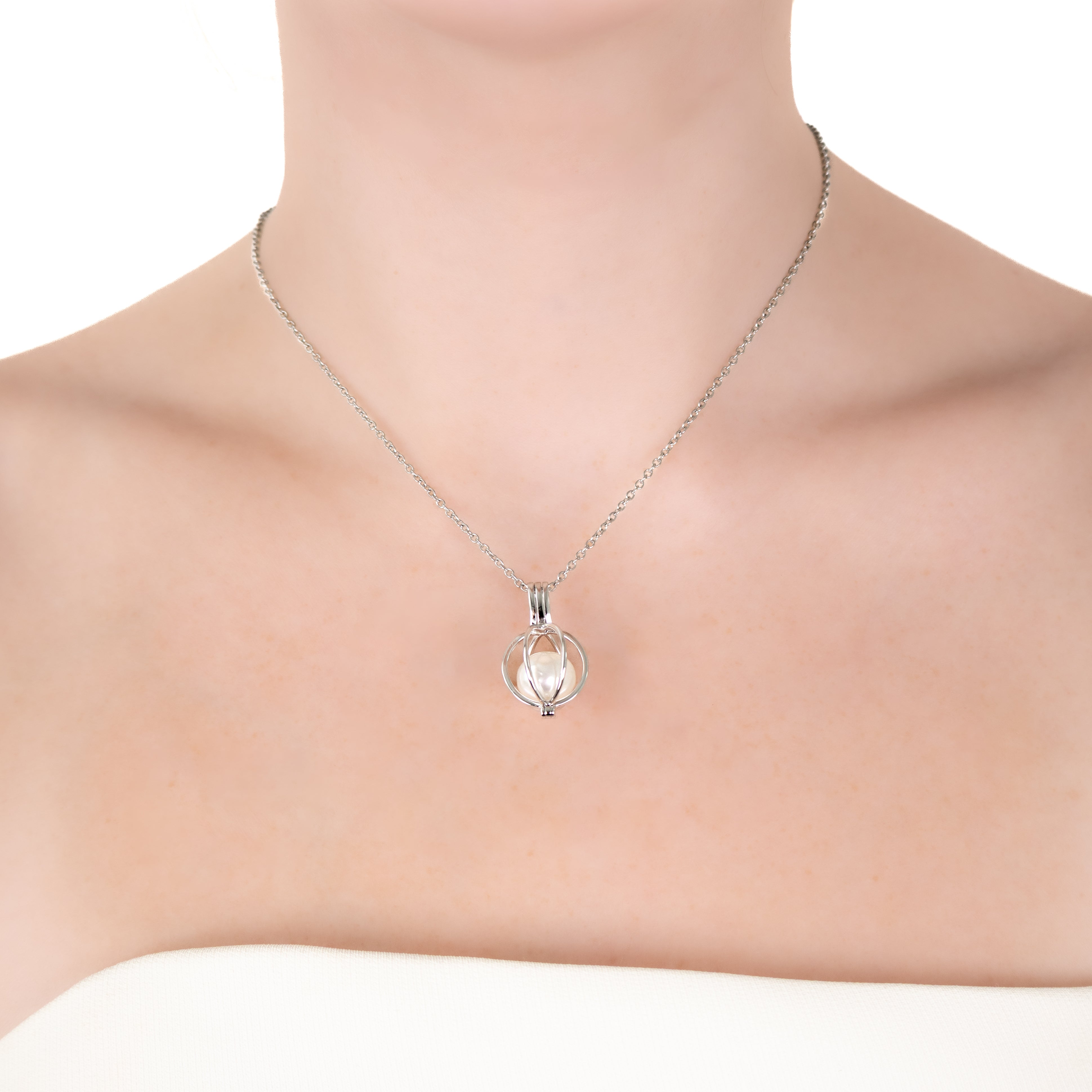 Sterling Silver Australian South Sea 10-11 mm Cultured Pearl Cage Pendant on a model