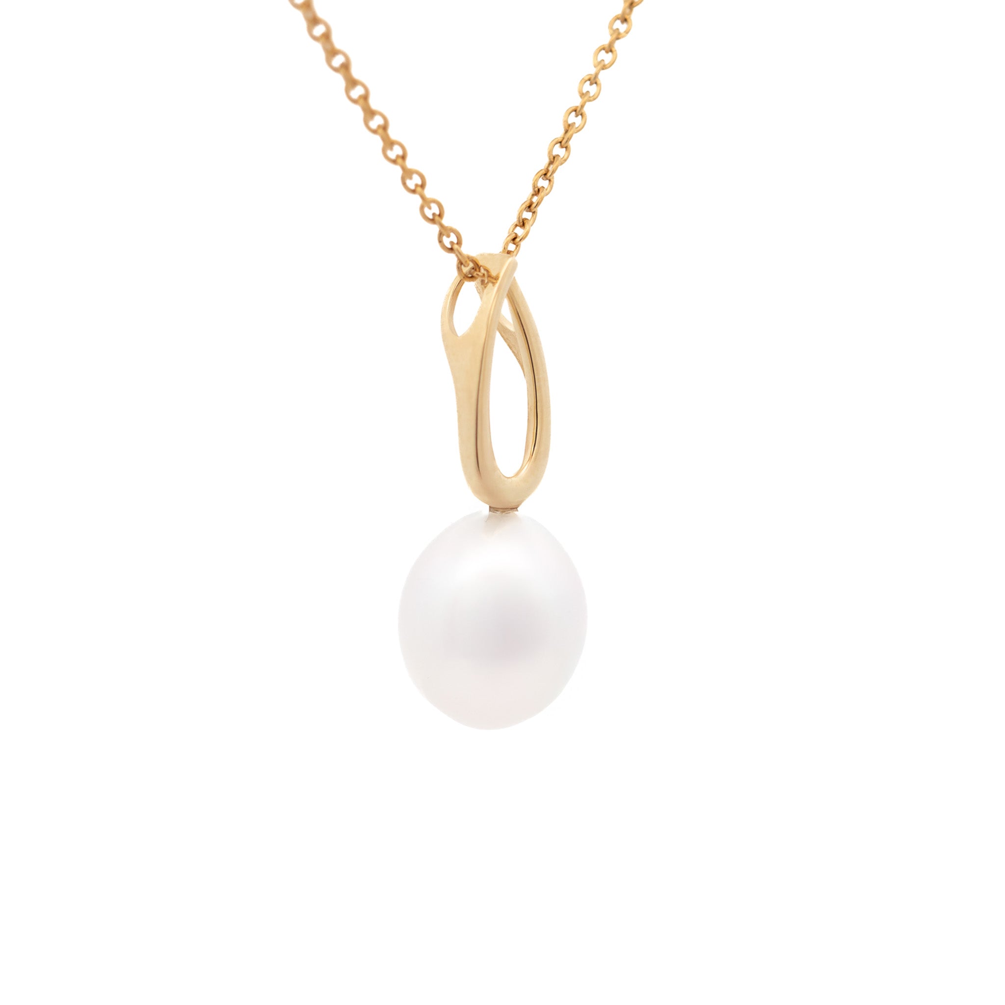 9K Yellow Gold Australian South Sea 11-12 mm Cultured Pearl Pendant side view