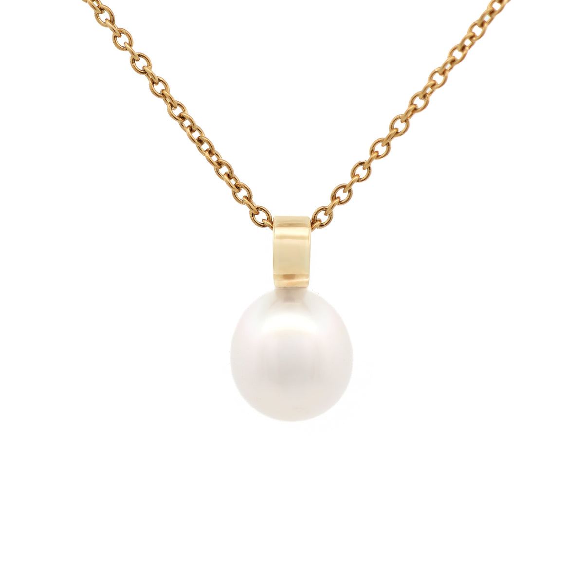 9K Yellow Gold Australian South Sea 9-10 mm Cultured Pearl Pendant front view