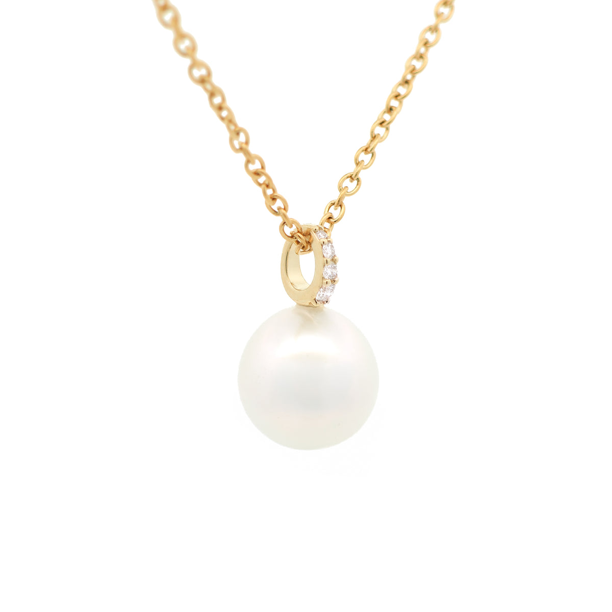 9K Yellow Gold Australian South Sea 10-11 mm Cultured Pearl and Diamond Pendant side view