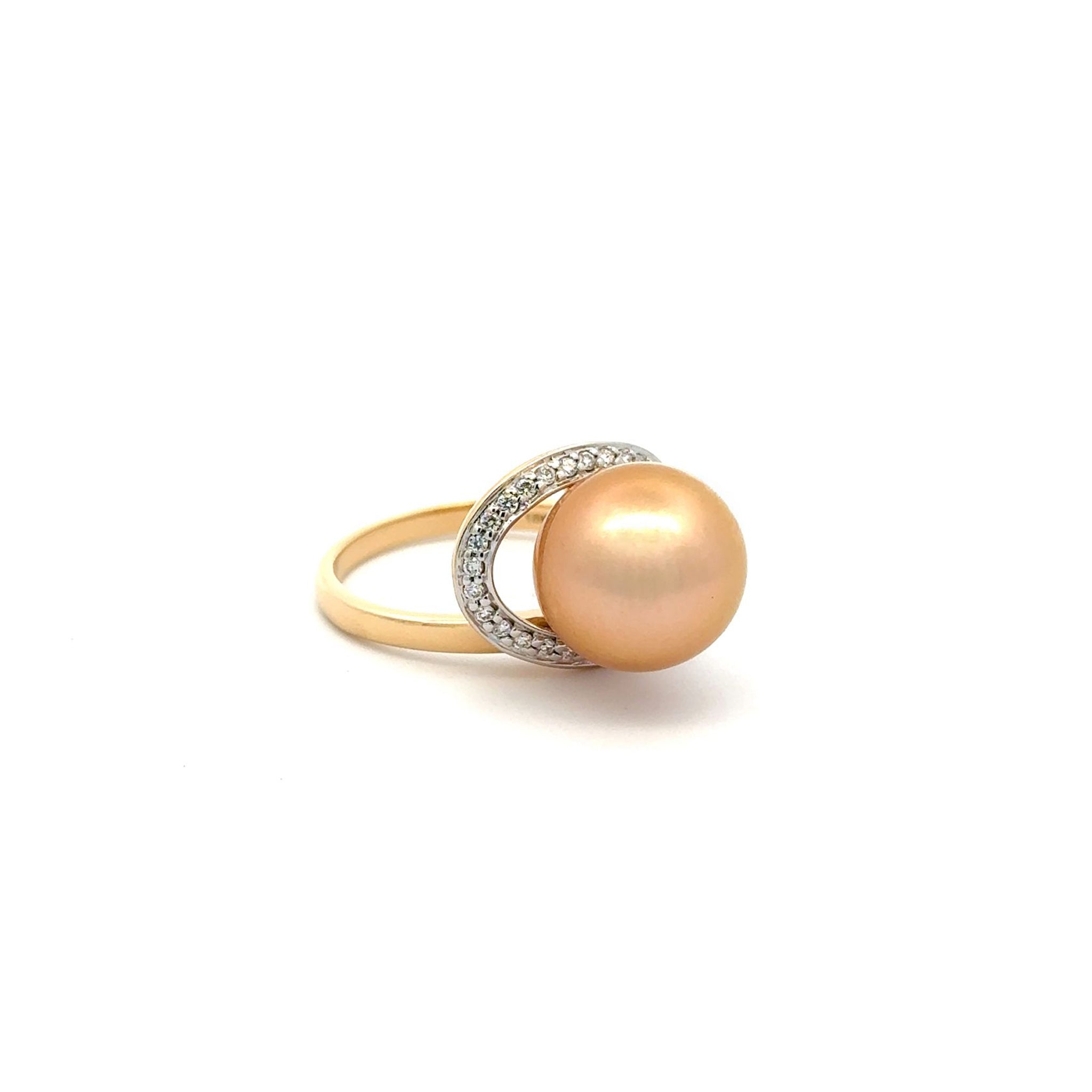 18K Yellow Gold South Sea Cultured 11-12mm Diamond Pearl Ring