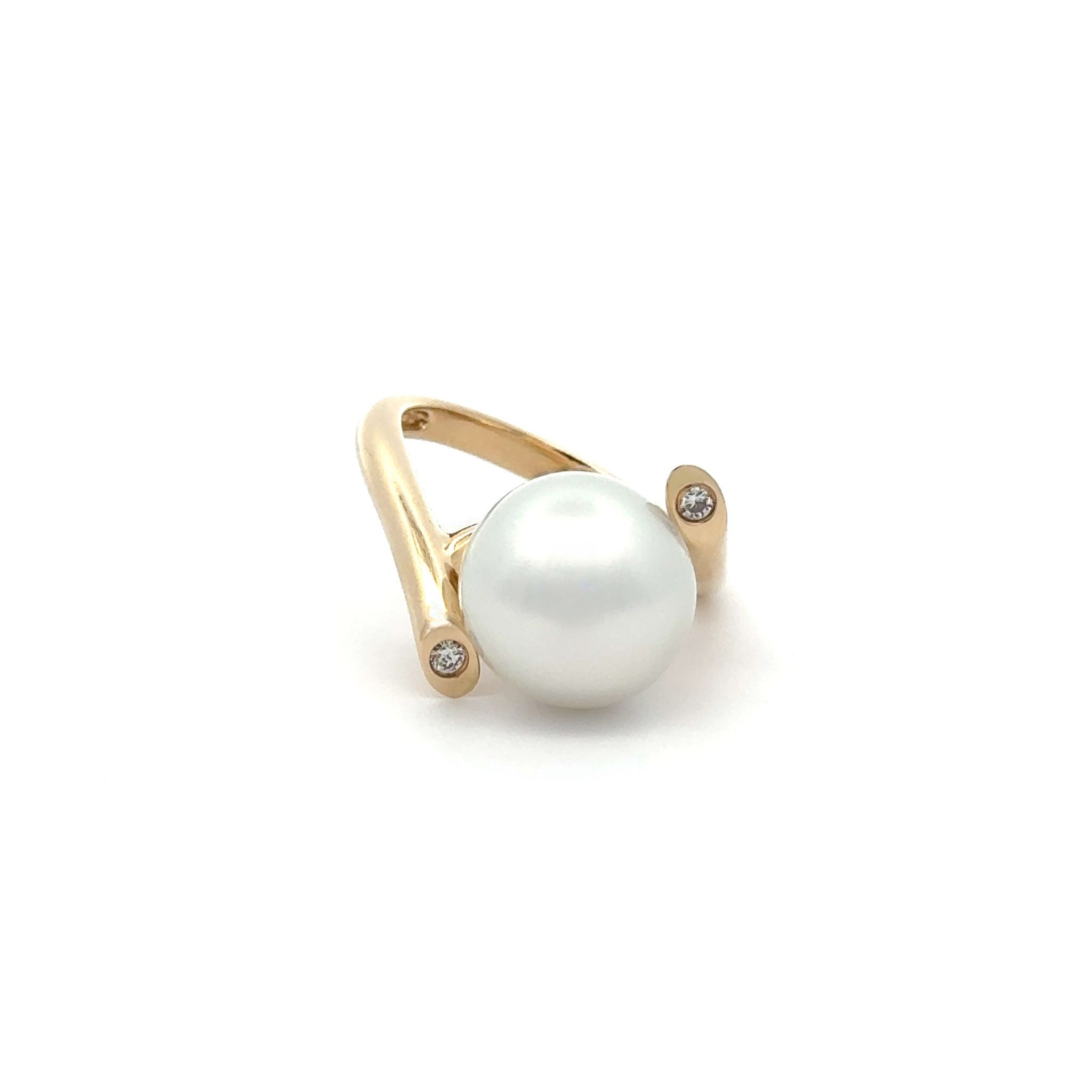 9K Yellow Gold Australian South Sea Cultured 12-13mm Pearl and Diamond Ring