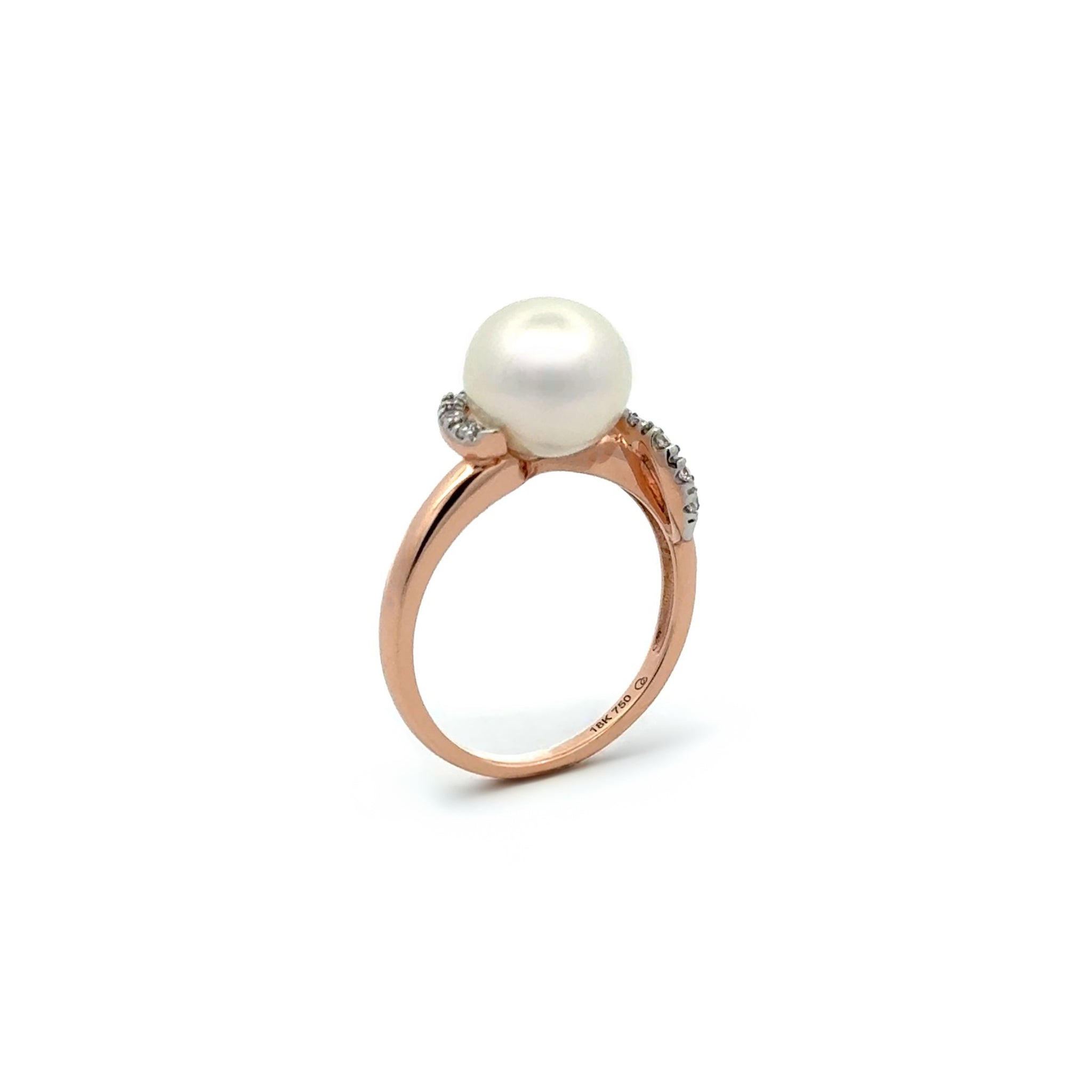 18K Rose Gold Australian South Sea Cultured 9-10mm Pearl and Diamond Ring