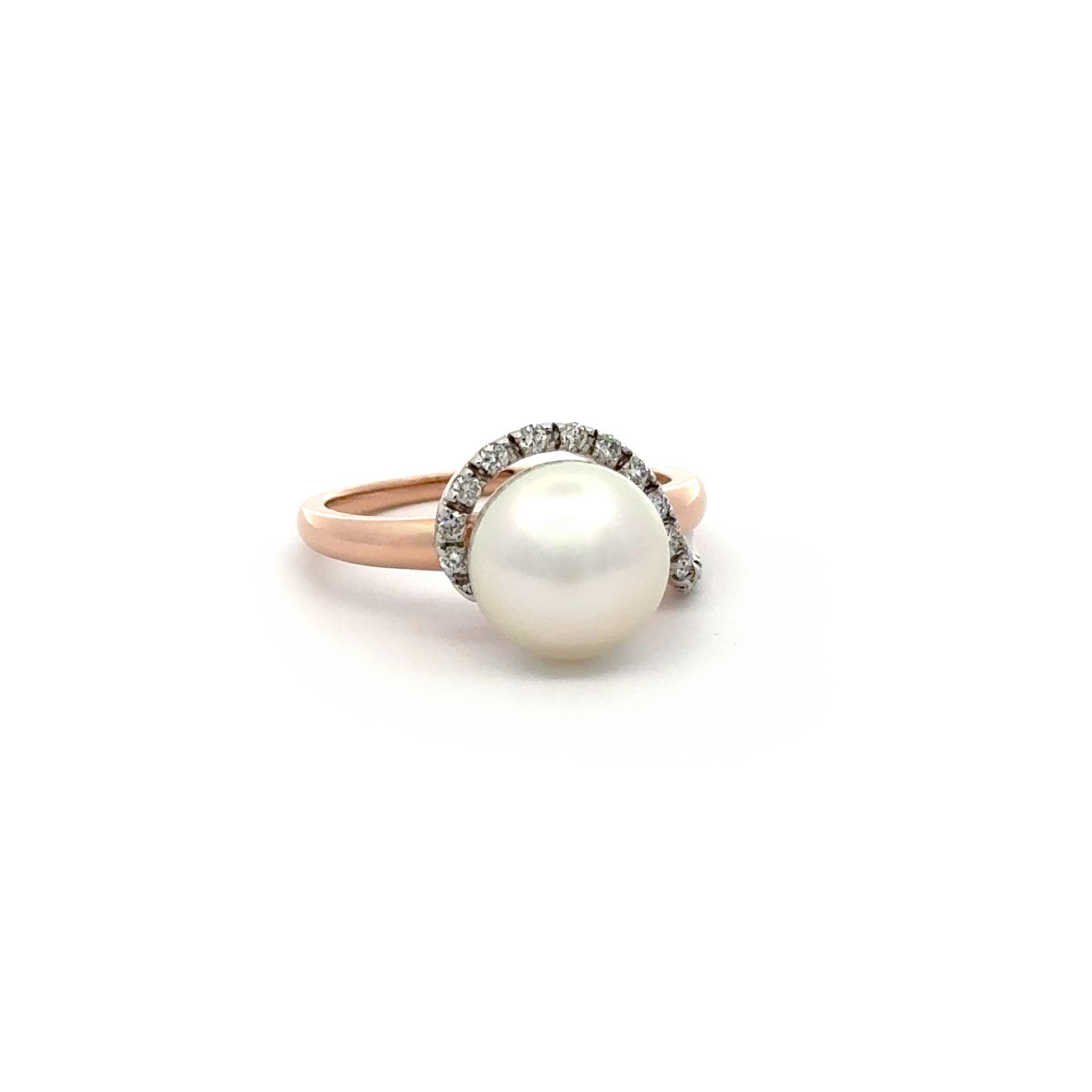 18K Rose Gold Australian South Sea Cultured 9-10mm Pearl and Diamond Ring