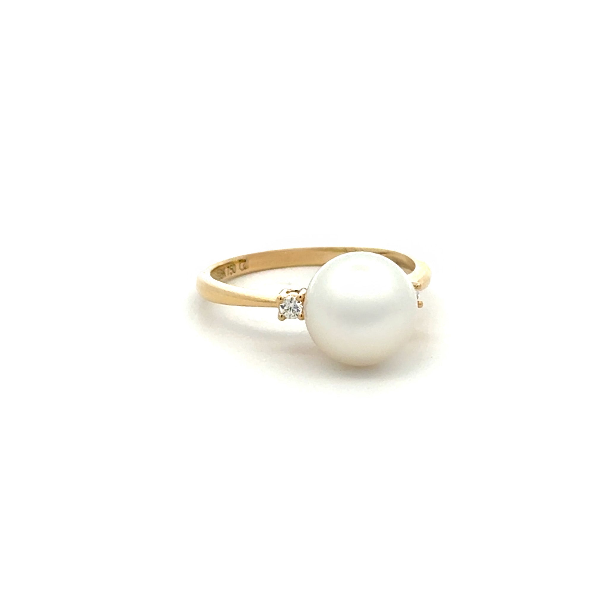 18K Yellow Gold Australian South Sea 9-10 mm Cultured Pearl and Diamond Ring front view