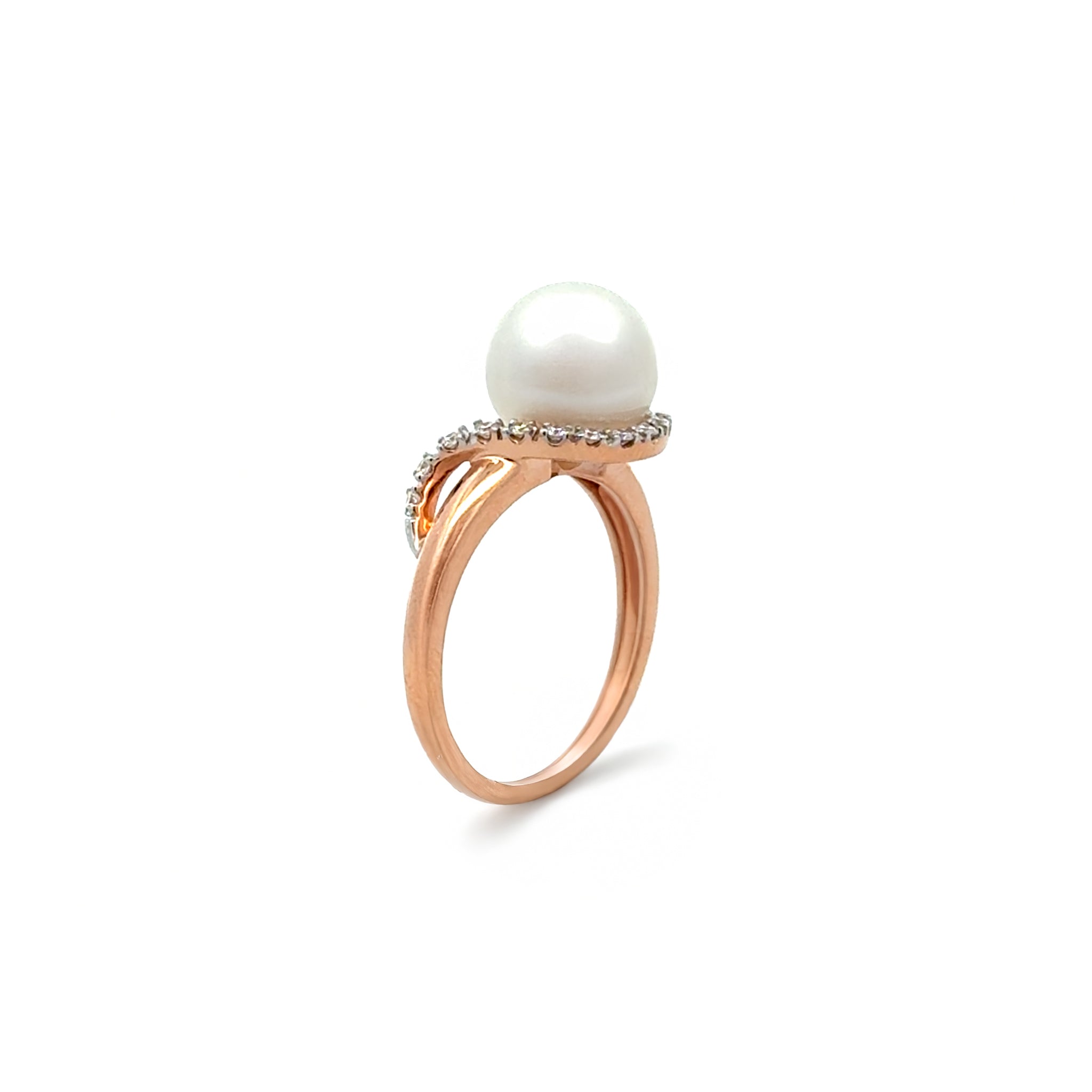 18K Rose Gold Australian South Sea 9-10 mm Cultured Pearl and Diamond Ring side view