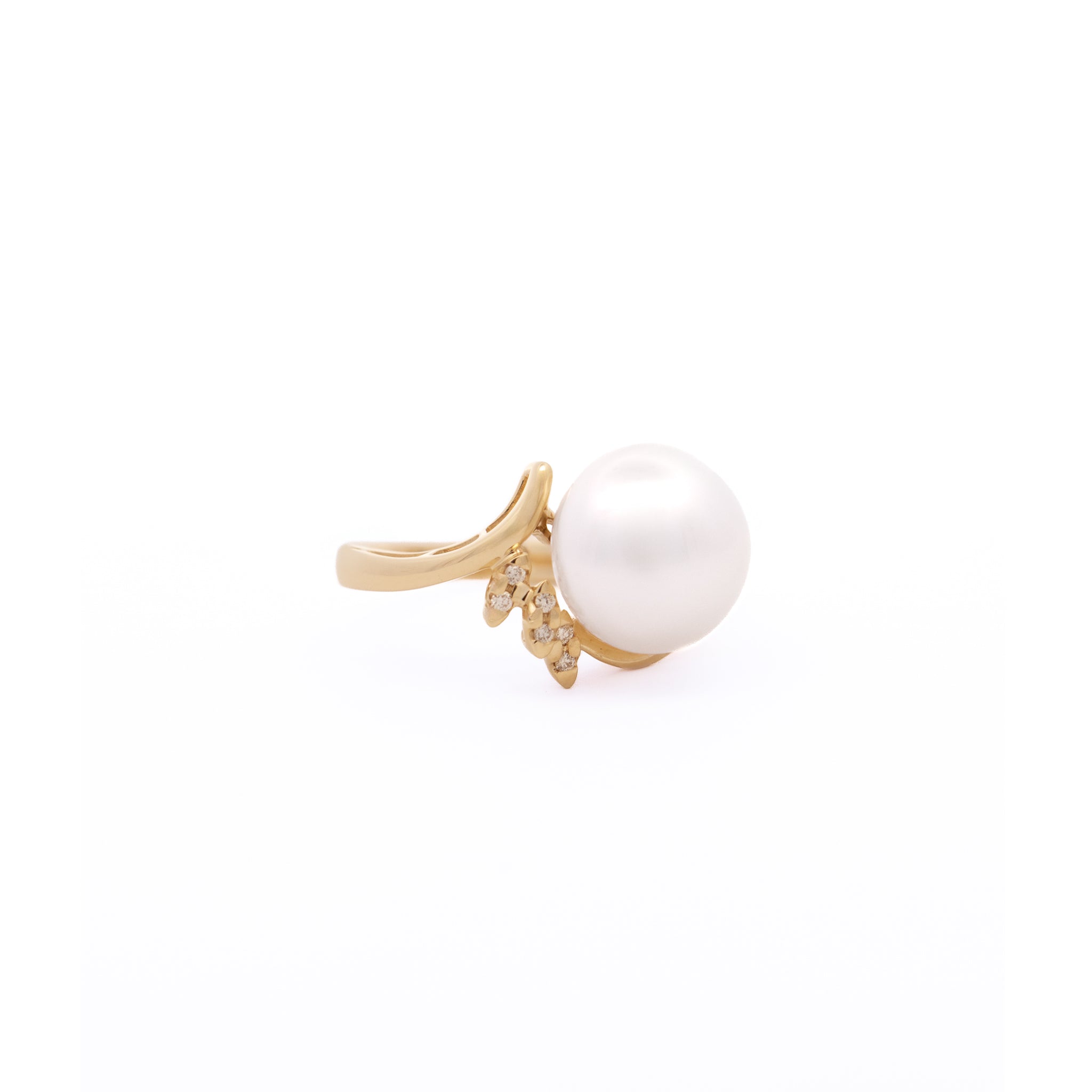 9K Yellow Gold Australian South Sea 12-13 mm Cultured Pearl and Diamond Ring front view