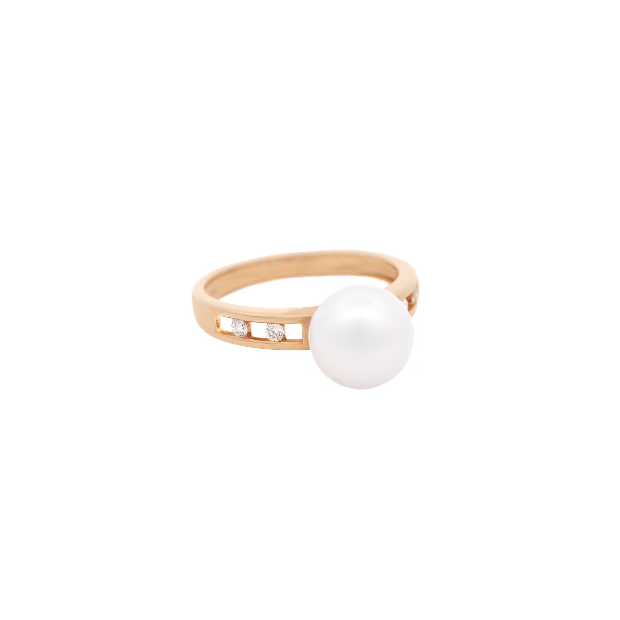 9K Yellow Gold Australian South Sea 8-9 mm Cultured Pearl and Diamond Ring front view