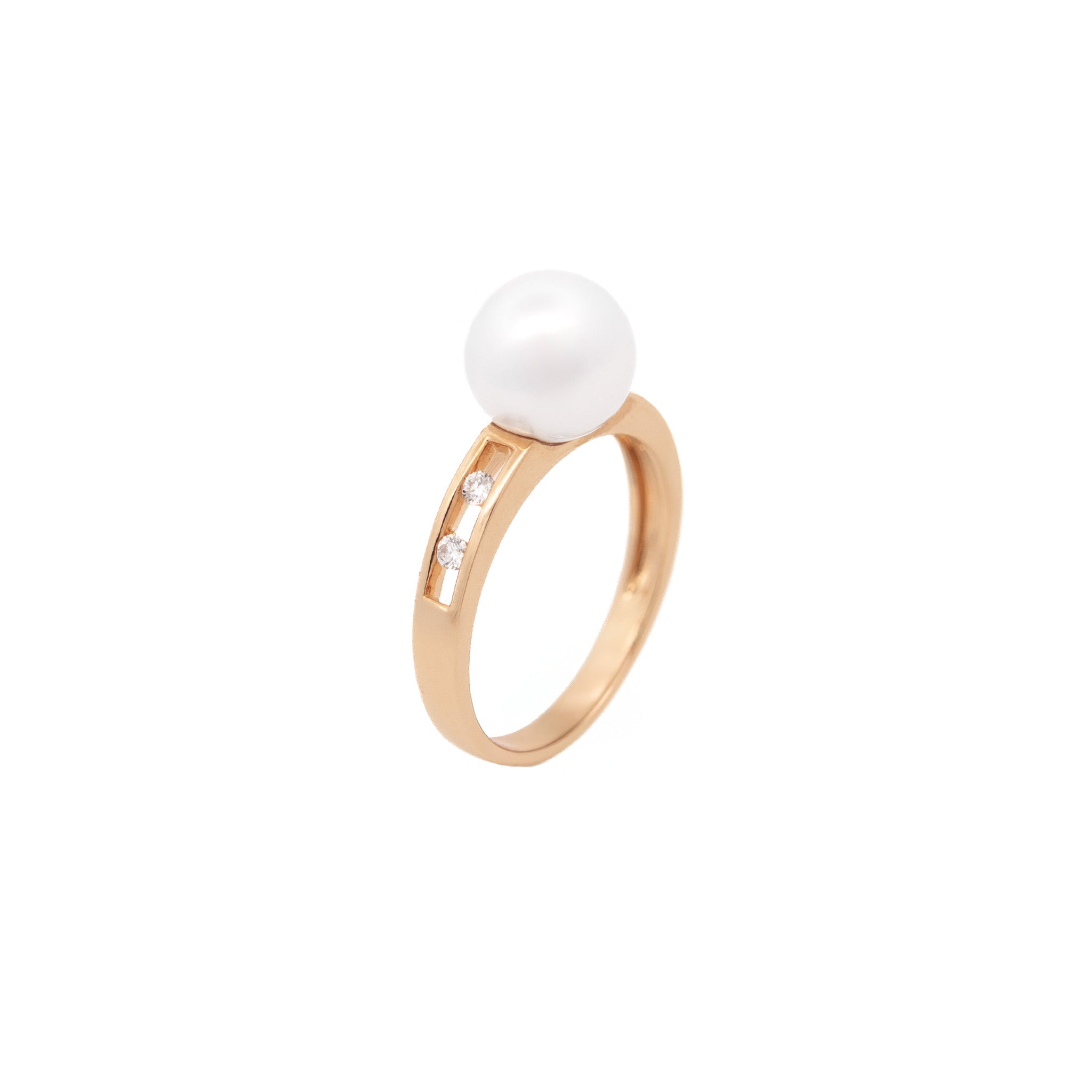 9K Yellow Gold Australian South Sea 8-9 mm Cultured Pearl and Diamond Ring front view