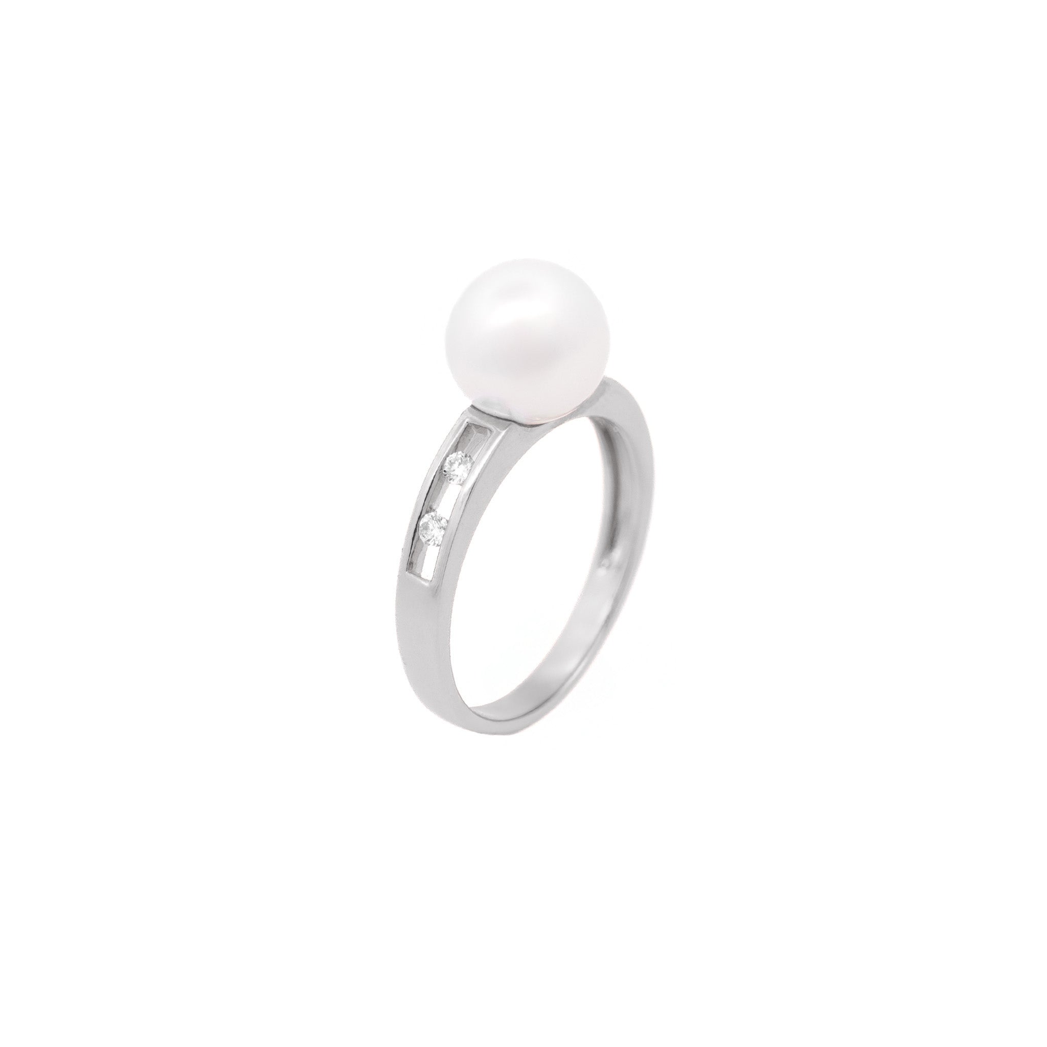 9K White Gold Australian South Sea 8-9 mm Cultured Pearl and Diamond Ring side view