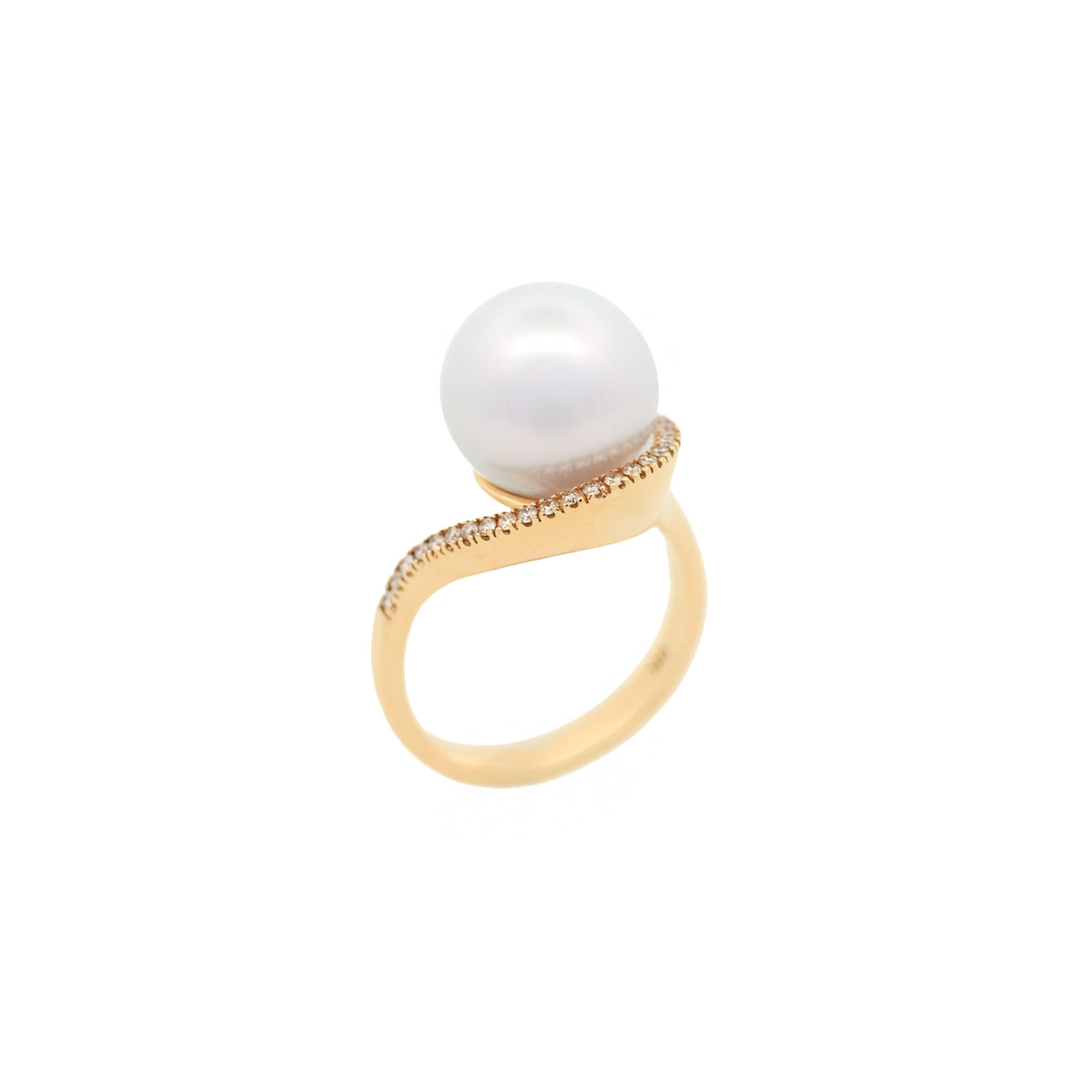9K Yellow Gold Australian South Sea 11-12 mm Cultured Pearl and Argyle Diamond Ring standing view