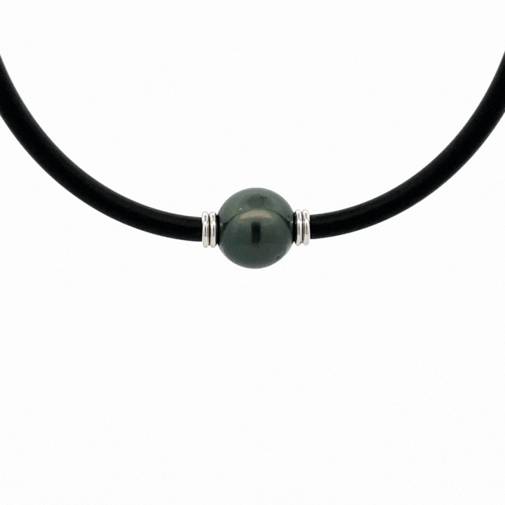 Sterling Silver Tahitian Cultured 13 -14mm Pearl Neoprene Necklace