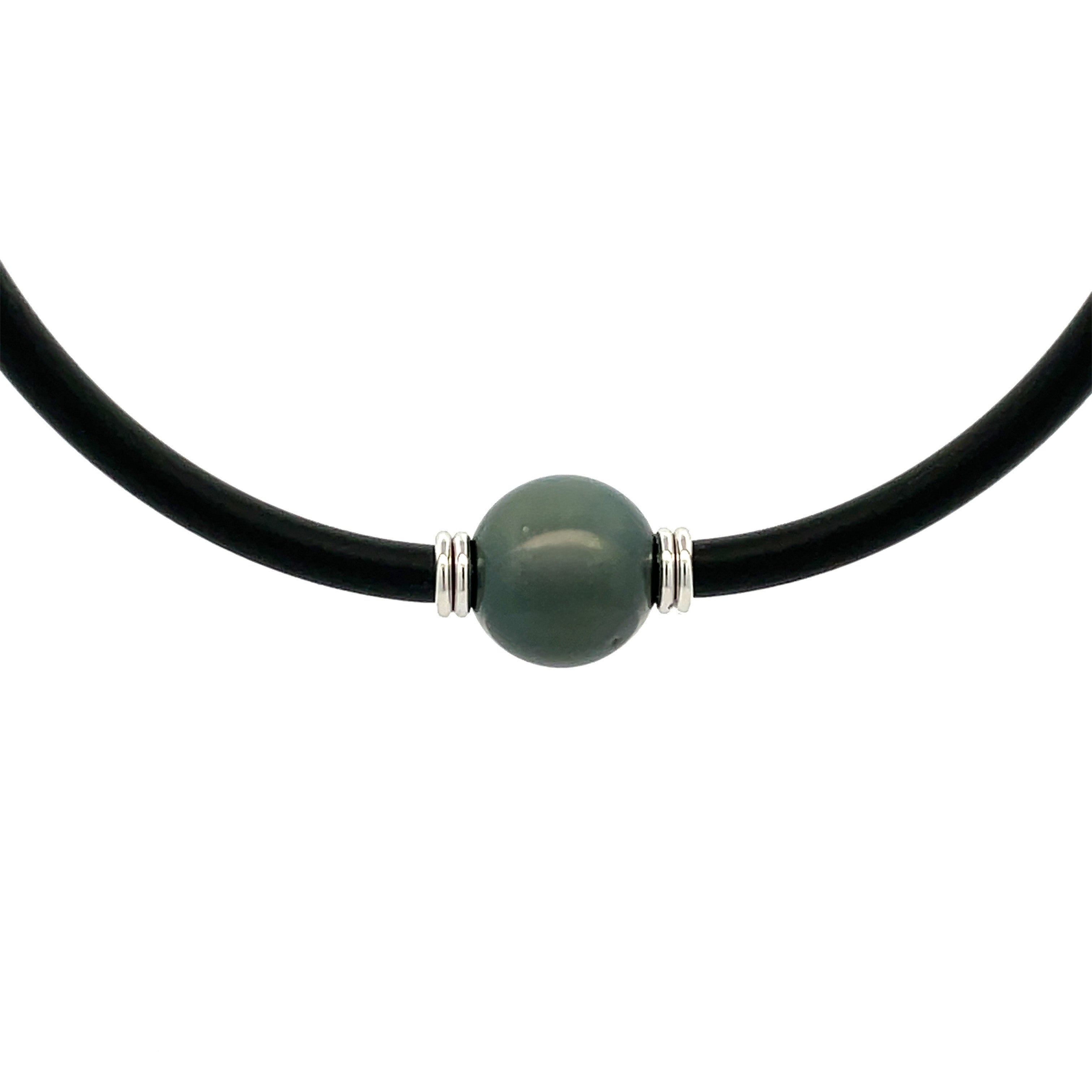 Sterling Silver Tahitian Cultured 13 -14mm Pearl Neoprene Necklace front view